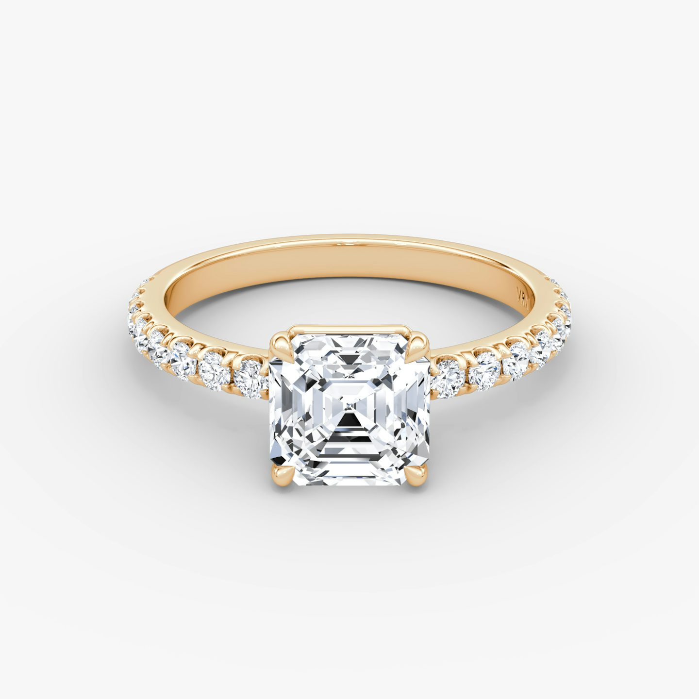 The Signature | Asscher | 14k | 14k Rose Gold | Band: Pavé | Band width: Large | Setting style: Plain | Diamond orientation: Horizontal | Carat weight: See full inventory
