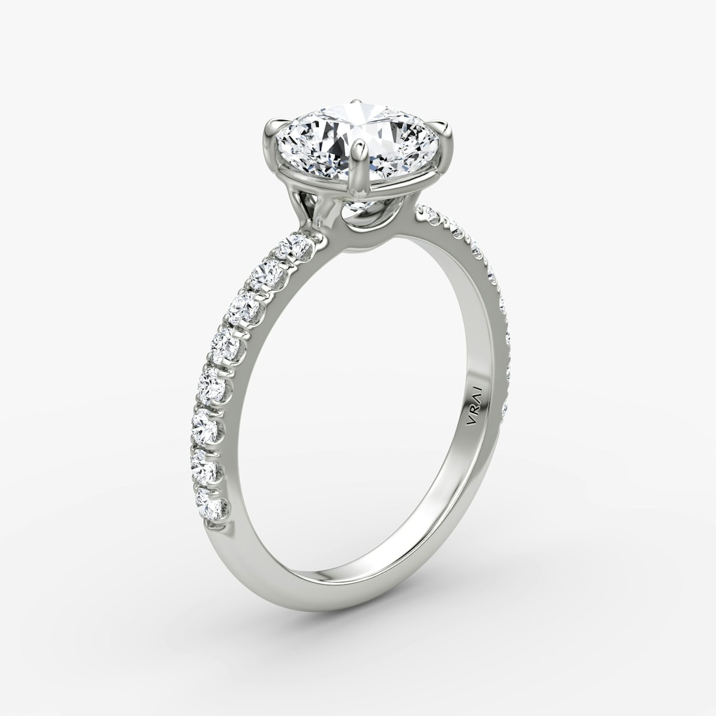 The Signature | Pavé Cushion | 18k | 18k White Gold | Band width: Large | Band: Pavé | Setting style: Plain | Diamond orientation: vertical | Carat weight: See full inventory