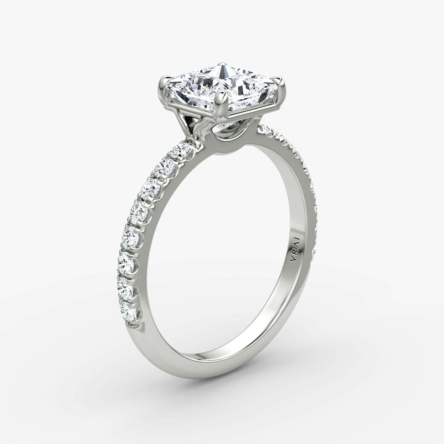 The Signature | Princess | Platinum | Band: Pavé | Band width: Large | Setting style: Plain | Diamond orientation: vertical | Carat weight: See full inventory