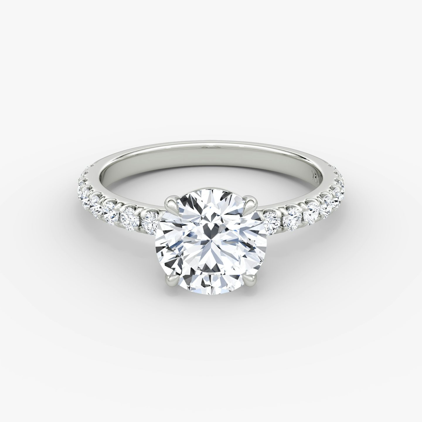 The Signature | Round Brilliant | 18k | 18k White Gold | Band width: Large | Band: Pavé | Setting style: Plain | Carat weight: 1 | Diamond orientation: vertical