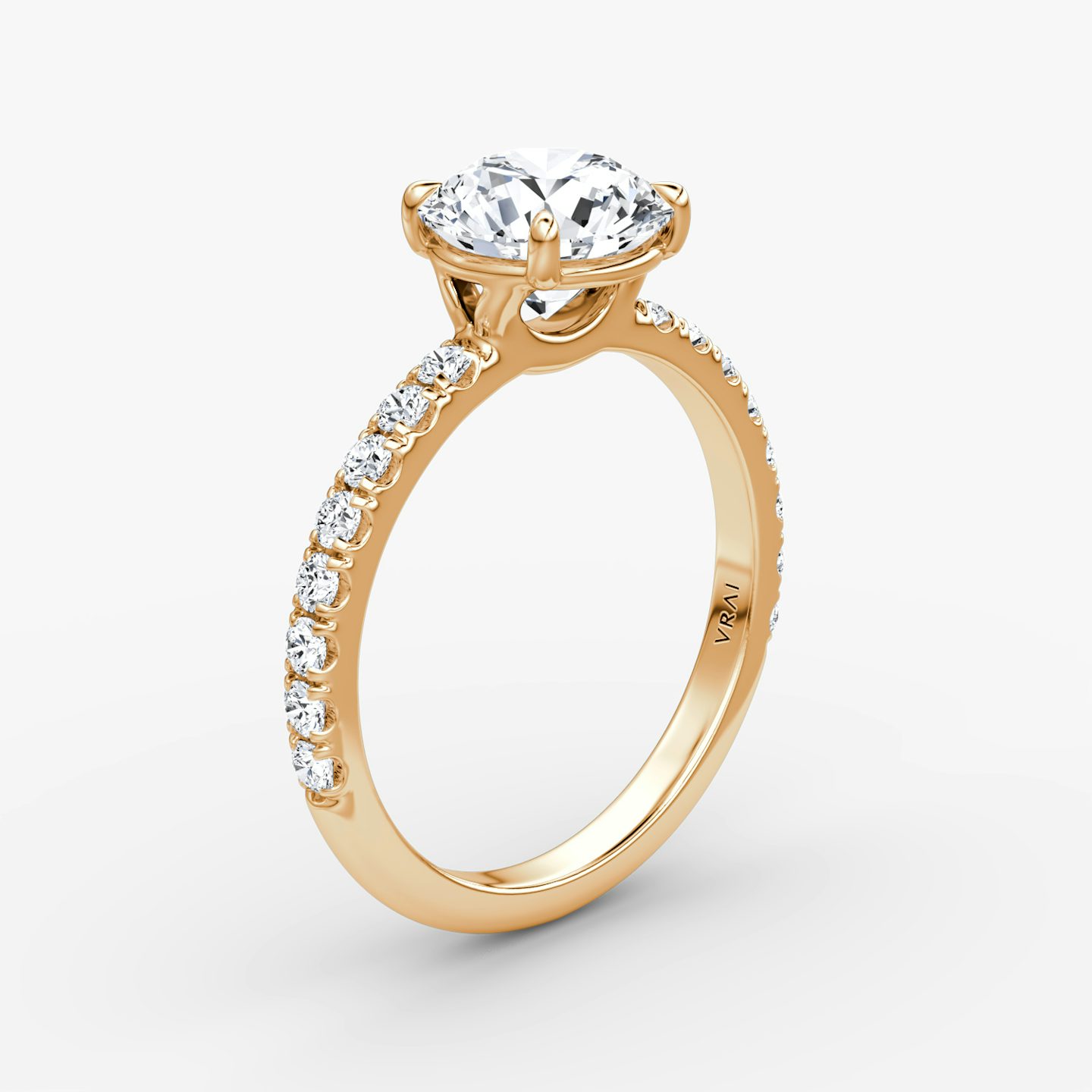 The Signature | Round Brilliant | 14k | 14k Rose Gold | Band: Pavé | Band width: Large | Carat weight: See full inventory | Setting style: Plain | Diamond orientation: Horizontal