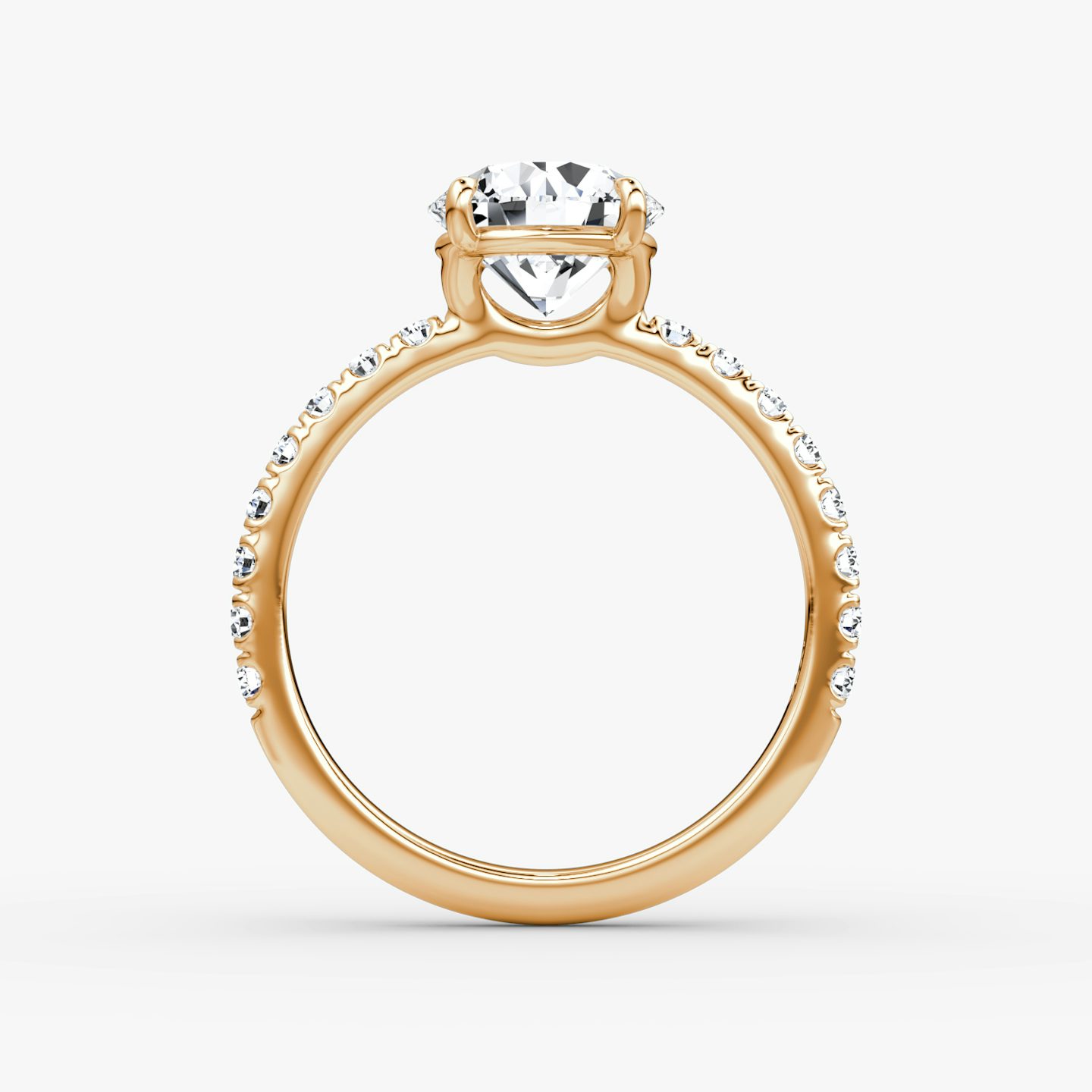 The Signature | Round Brilliant | 14k | 14k Rose Gold | Band width: Large | Band: Pavé | Setting style: Plain | Carat weight: 1 | Diamond orientation: vertical