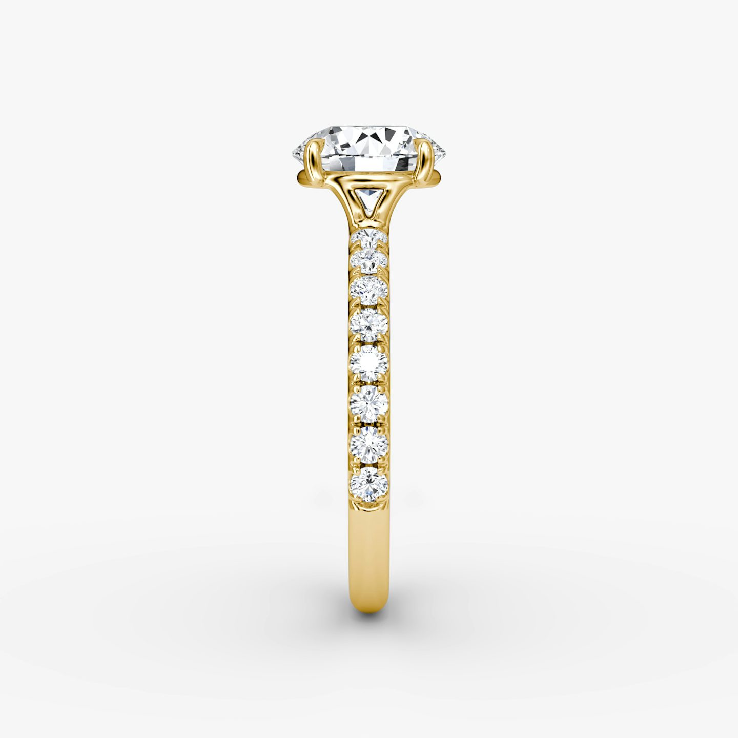 The Signature | Round Brilliant | 18k | 18k Yellow Gold | Band: Pavé | Band width: Large | Carat weight: 1 | Setting style: Plain | Diamond orientation: vertical