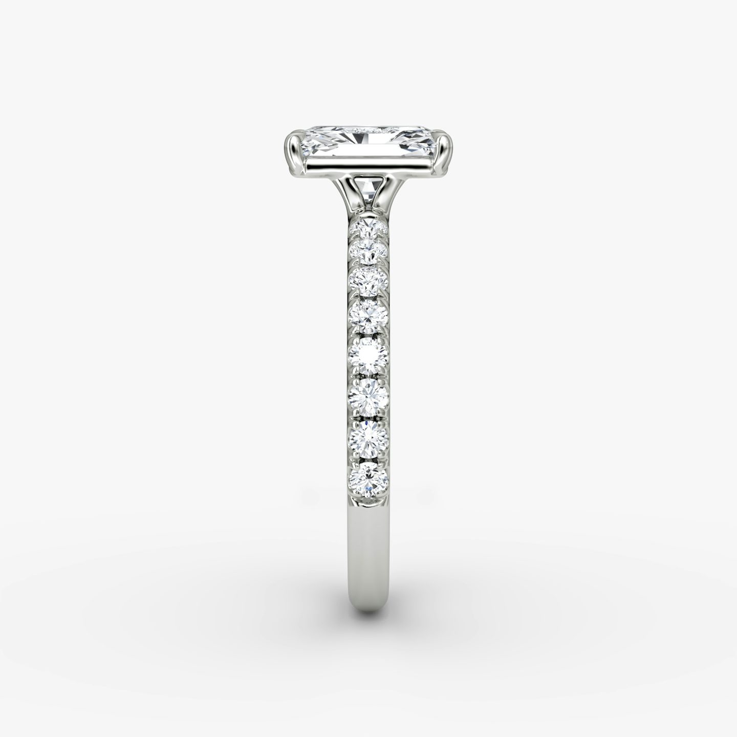 The Signature | Radiant | Platinum | Band width: Large | Band: Pavé | Setting style: Plain | Diamond orientation: vertical | Carat weight: See full inventory