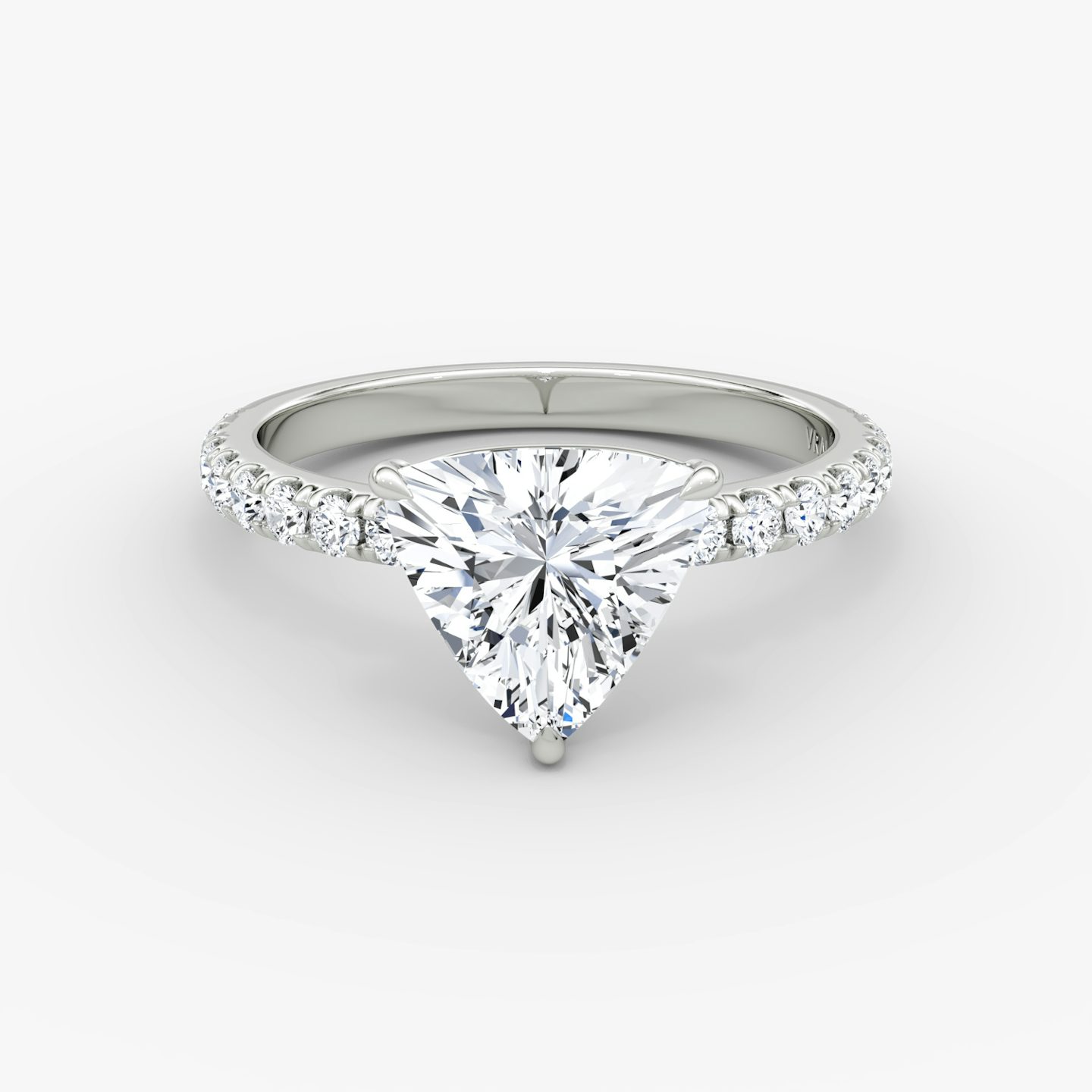 The Signature | Trillion | 18k | 18k White Gold | Band: Pavé | Band width: Large | Setting style: Plain | Diamond orientation: vertical | Carat weight: See full inventory