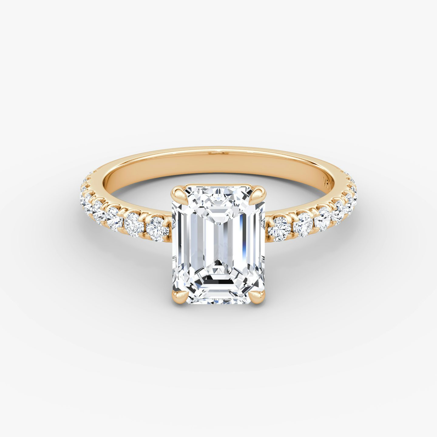 The Signature | Emerald | 14k | 14k Rose Gold | Band width: Large | Band: Pavé | Setting style: Plain | Diamond orientation: vertical | Carat weight: See full inventory