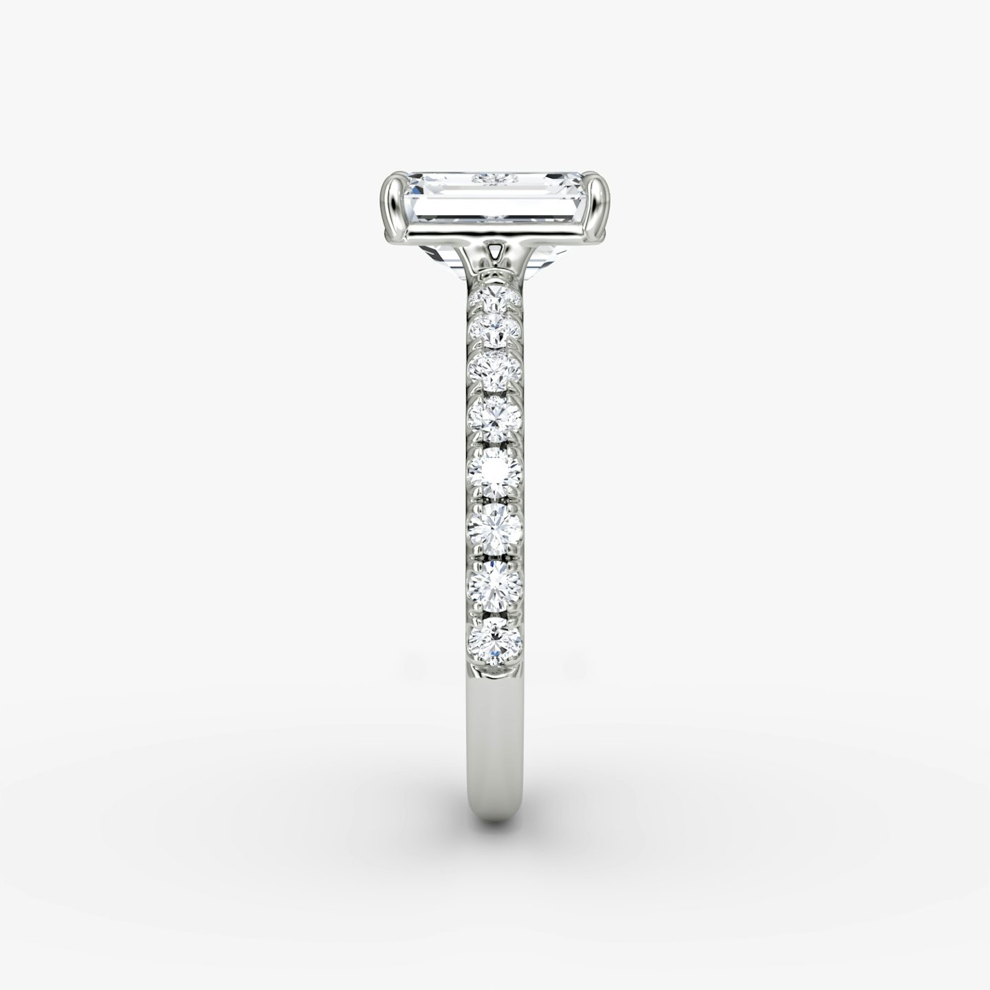 The Signature | Emerald | Platinum | Band width: Large | Band: Pavé | Setting style: Plain | Diamond orientation: vertical | Carat weight: See full inventory