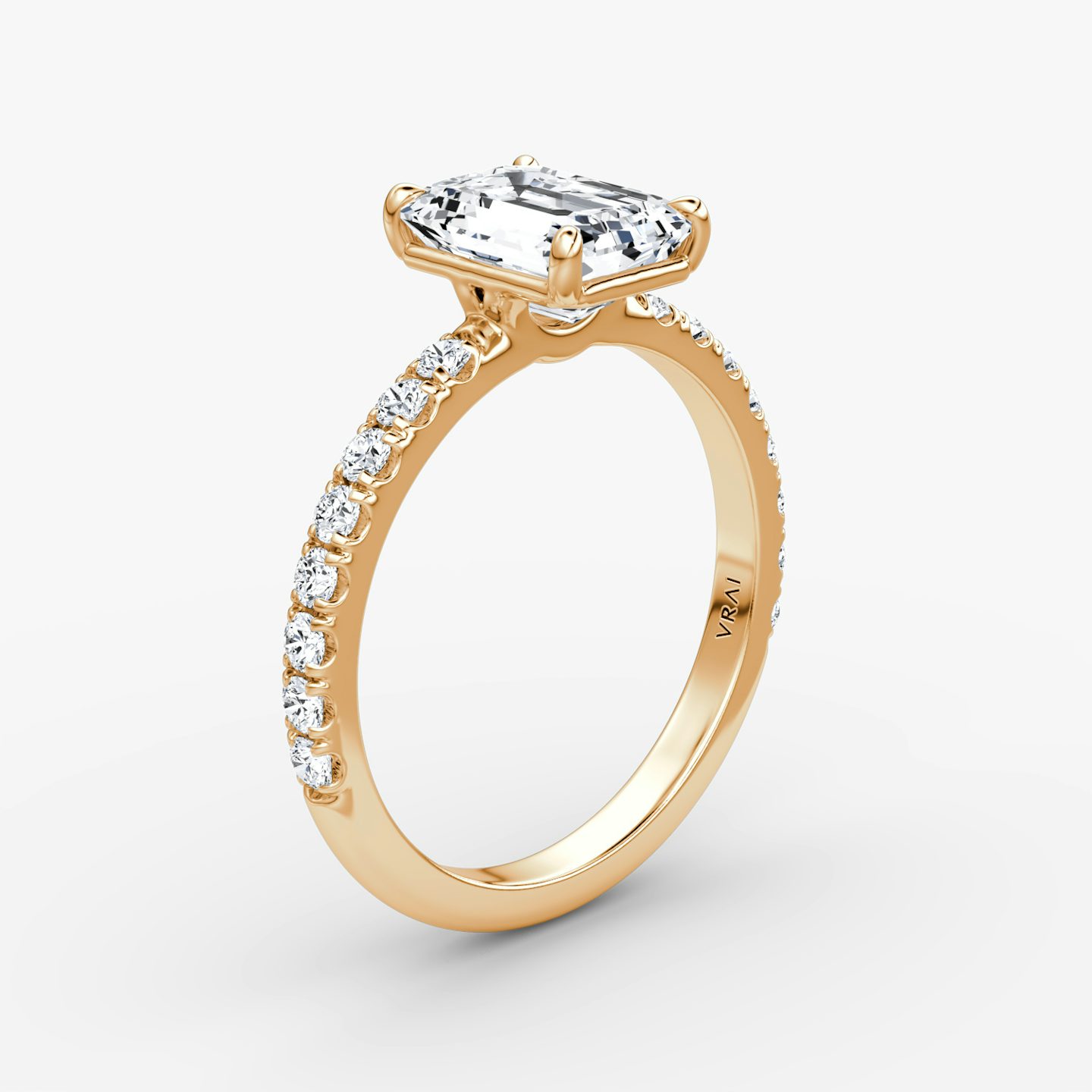 The Signature | Emerald | 14k | 14k Rose Gold | Band: Pavé | Band width: Large | Setting style: Plain | Diamond orientation: vertical | Carat weight: See full inventory