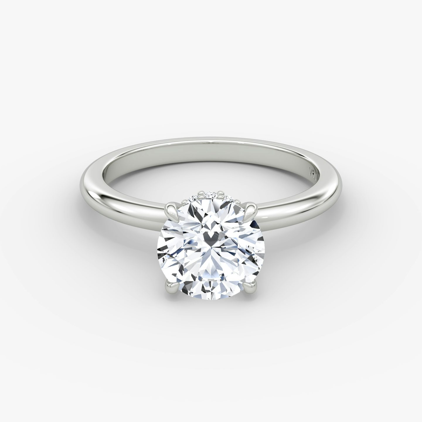 The Veiled Halo | Round Brilliant | 18k | 18k White Gold | Band: Plain | Carat weight: See full inventory | Diamond orientation: vertical
