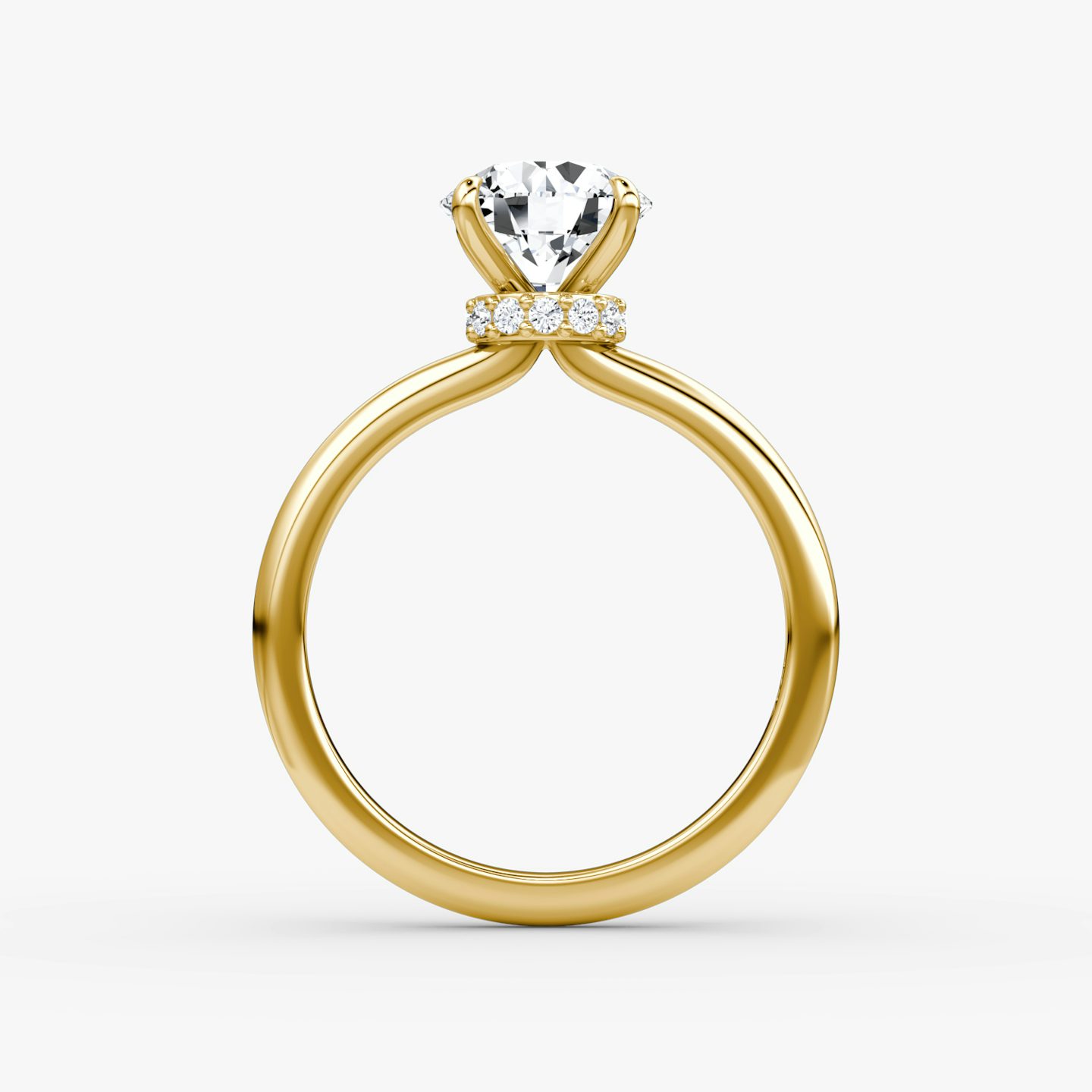 Bague de fiançailles Veiled Halo | Rond Brillant | 18k | Or jaune 18 carats | Anneau: Simple | Poids en carats: 1 | Orientation du diamant: vertical