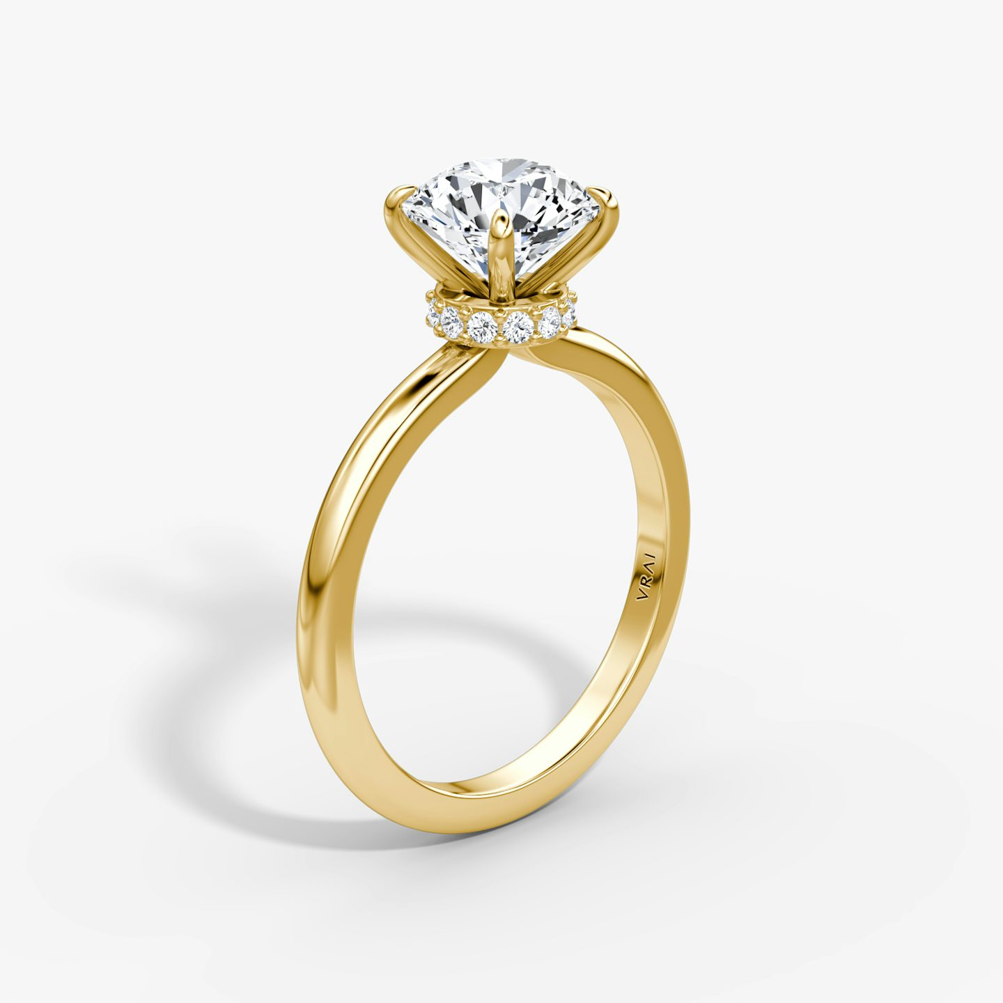 Bague de fiançailles Veiled Halo | Rond Brillant | 18k | Or jaune 18 carats | Anneau: Simple | Poids en carats: 1 | Orientation du diamant: vertical