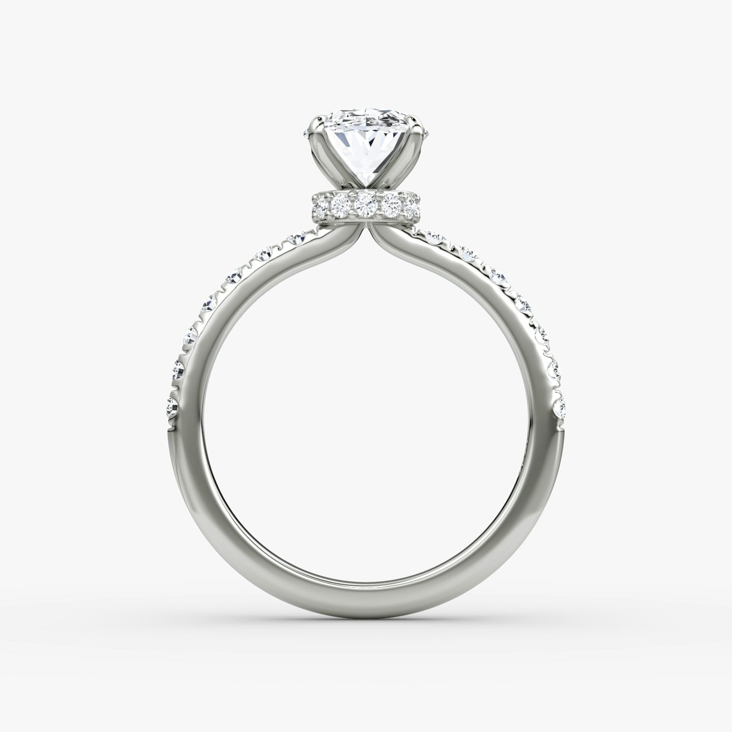 The Veiled Halo | Oval | 18k | 18k White Gold | Band: Pavé | Diamond orientation: vertical | Carat weight: See full inventory