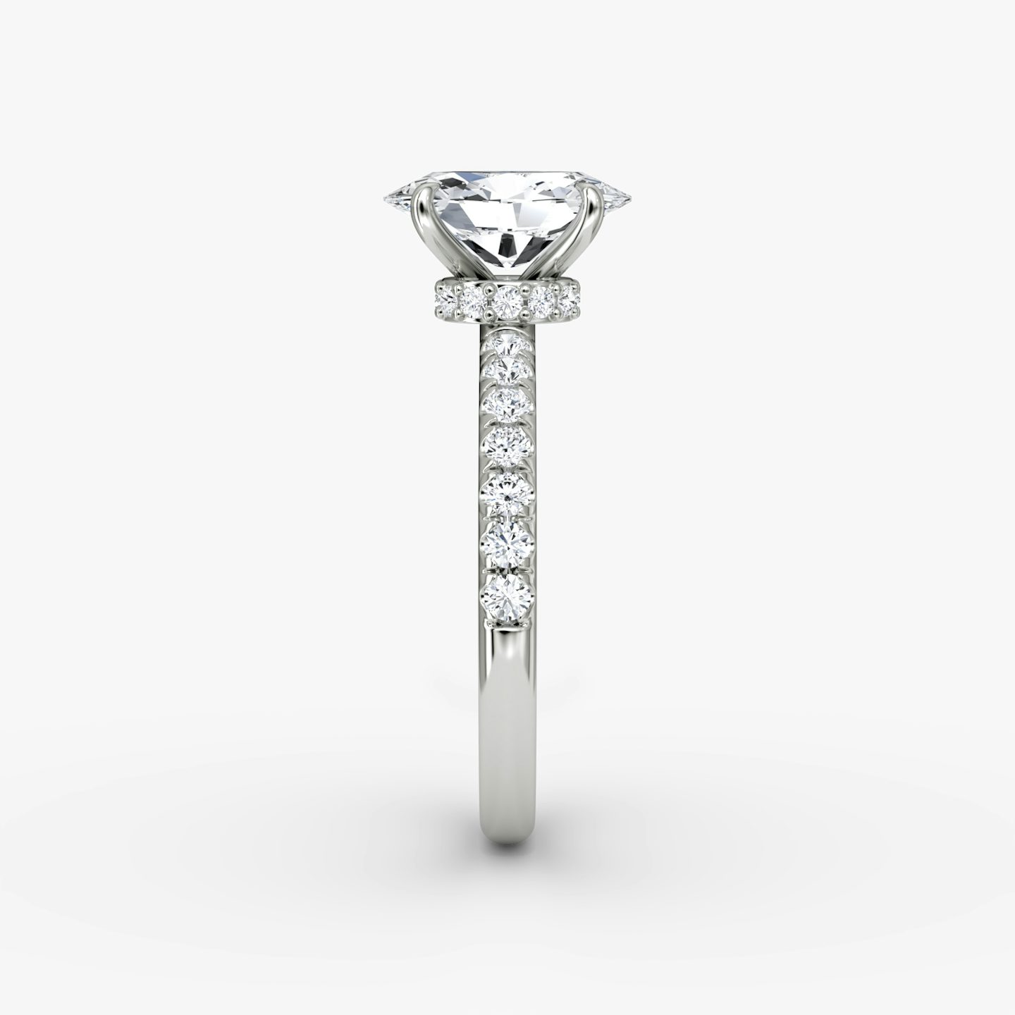 The Veiled Halo | Oval | 18k | 18k White Gold | Band: Pavé | Diamond orientation: vertical | Carat weight: See full inventory