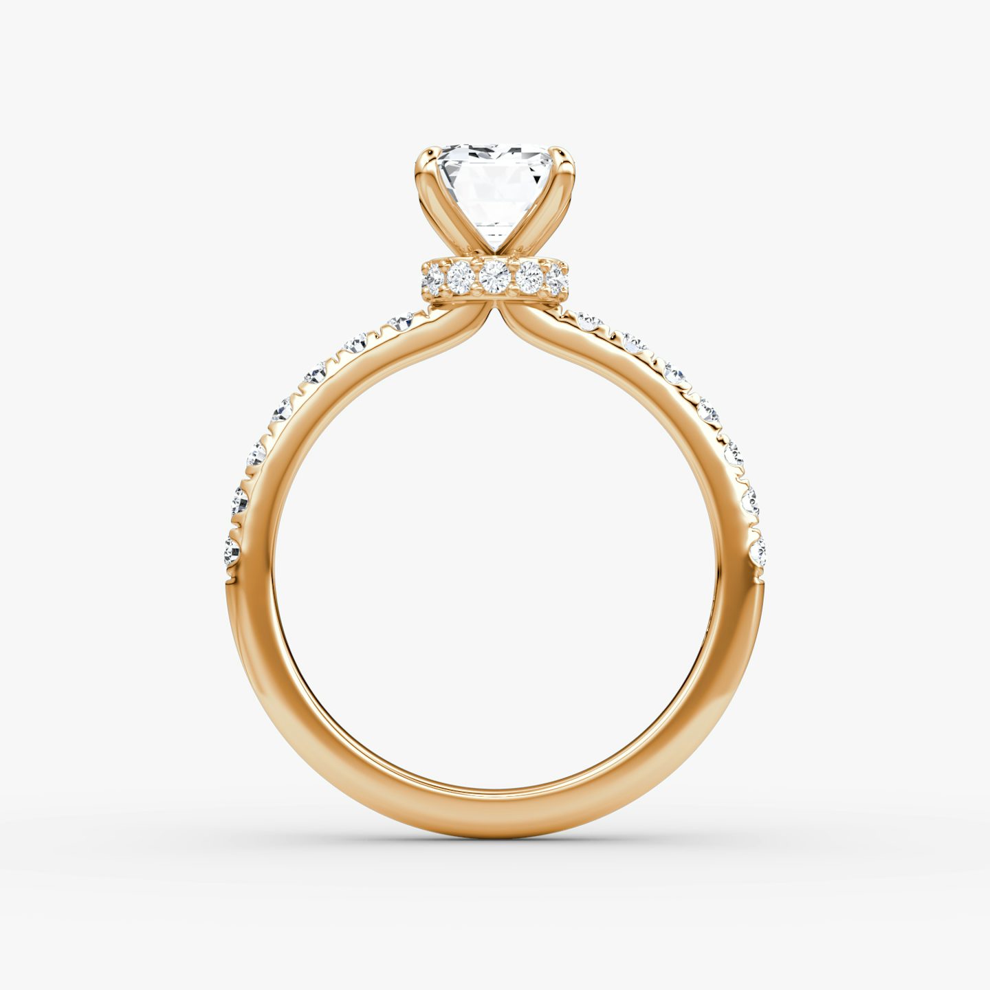 The Veiled Halo | Emerald | 14k | 14k Rose Gold | Band: Pavé | Diamond orientation: vertical | Carat weight: See full inventory