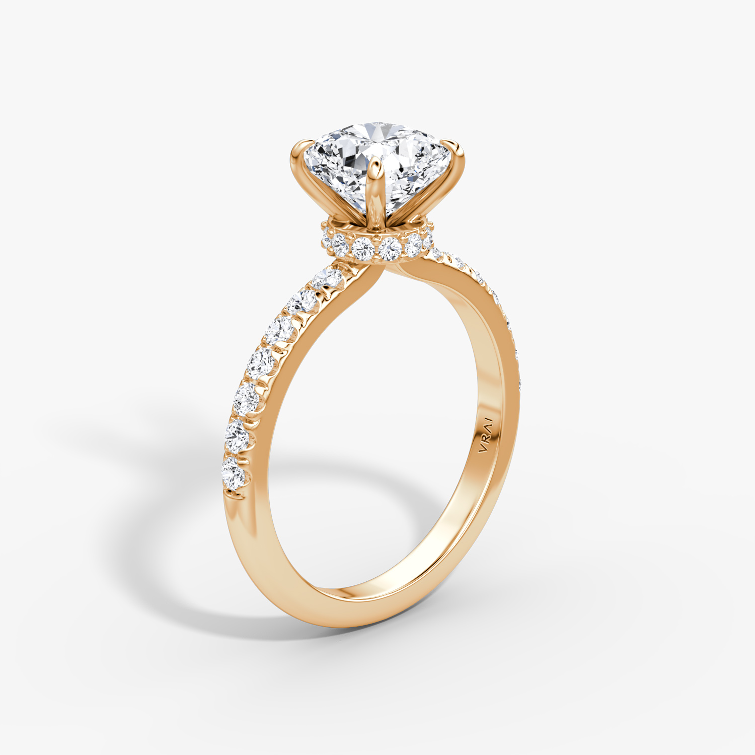 Veiled Halo Cushion Engagement Ring | 14k Rose Gold