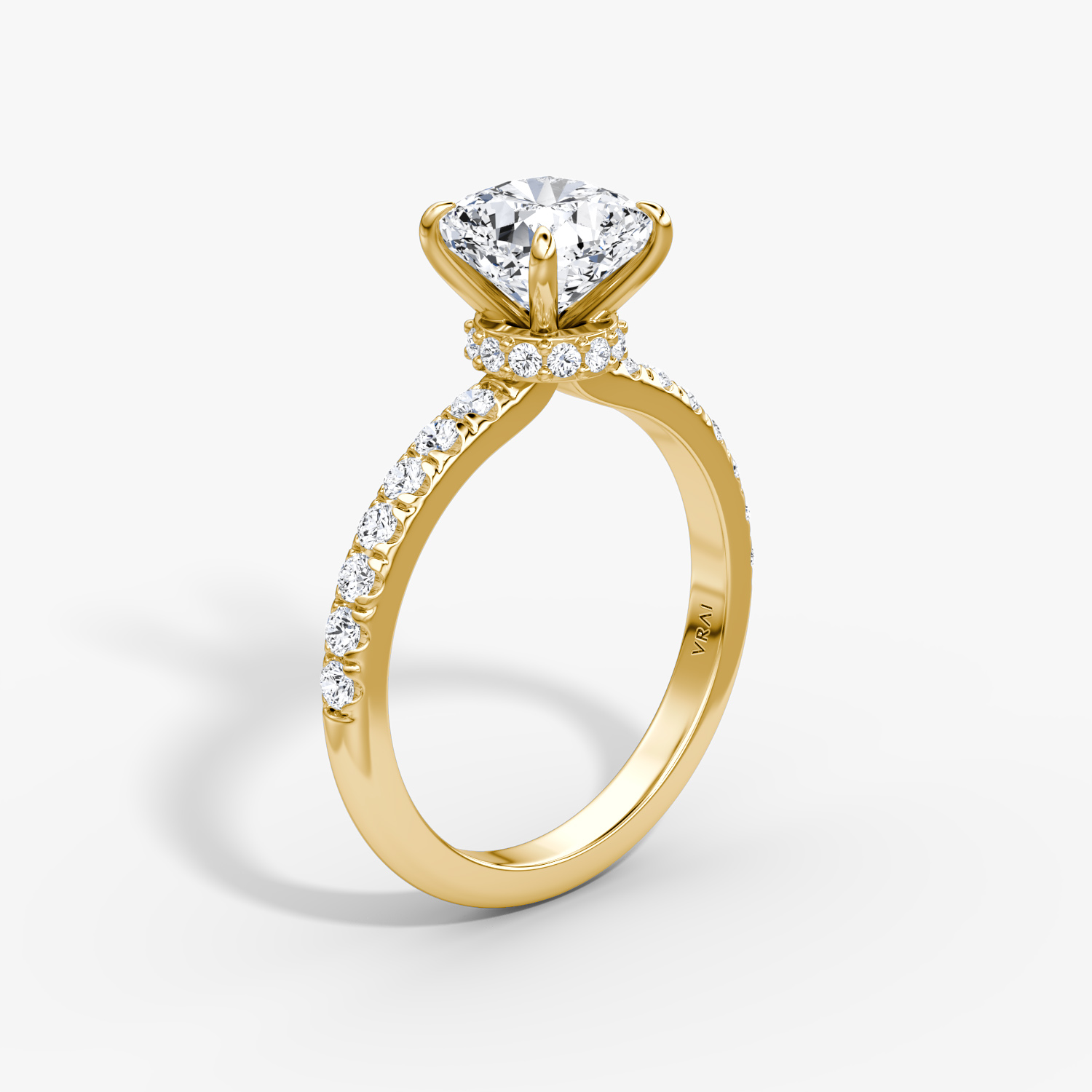 Veiled Halo Cushion Engagement Ring | 18k Yellow Gold
