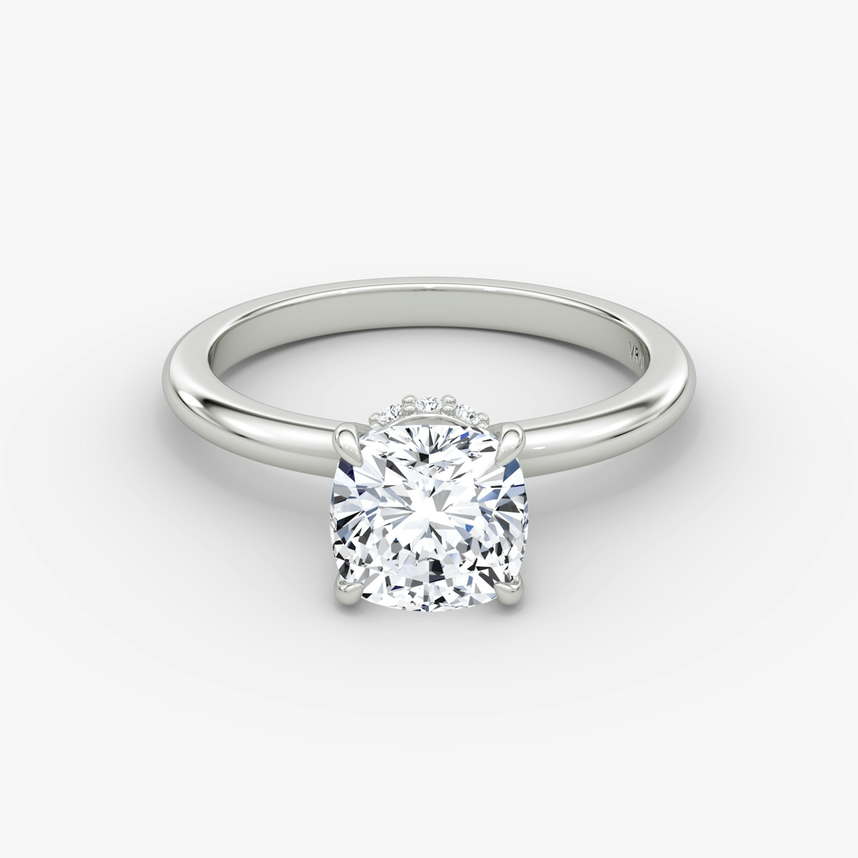 The Veiled Halo | Pavé Cushion | 18k | 18k White Gold | Band: Plain | Diamond orientation: vertical | Carat weight: See full inventory