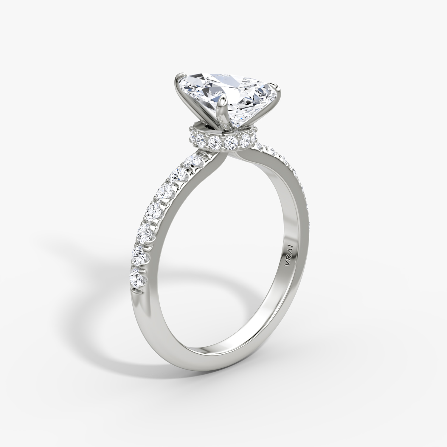 Veiled Halo Pear Engagement Ring | 18k White Gold