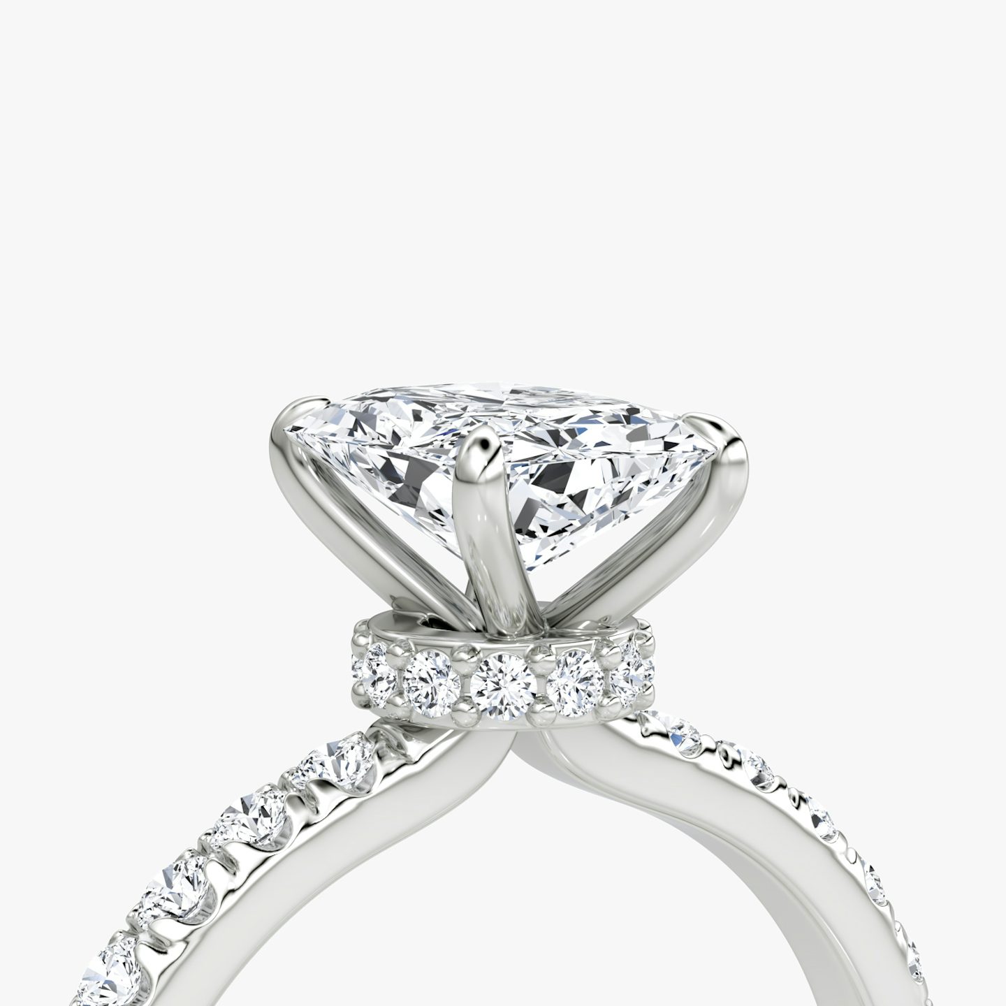 The Veiled Halo | Radiant | Platinum | Band: Pavé | Diamond orientation: vertical | Carat weight: See full inventory