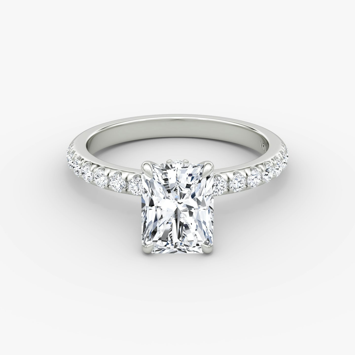 The Veiled Halo | Radiant | 18k | 18k White Gold | Band: Pavé | Diamond orientation: vertical | Carat weight: See full inventory