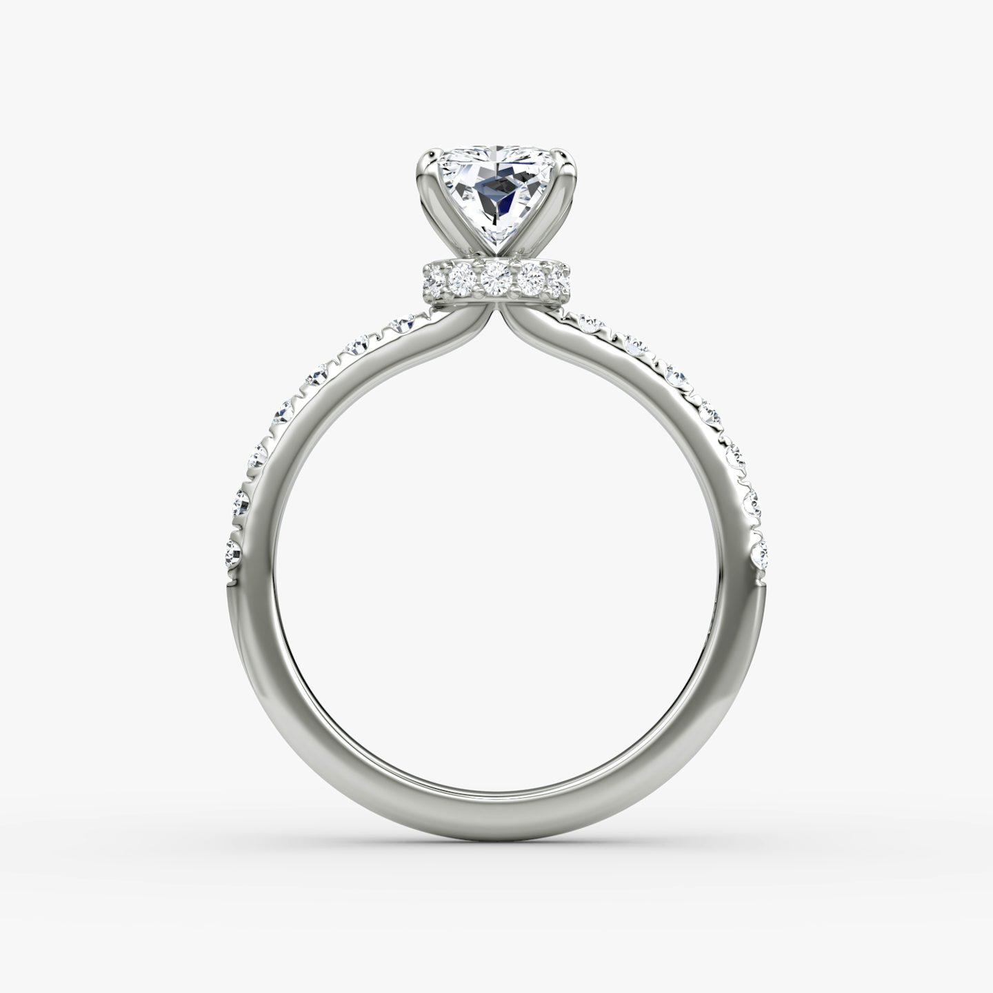 The Veiled Halo | Radiant | Platinum | Band: Pavé | Diamond orientation: vertical | Carat weight: See full inventory
