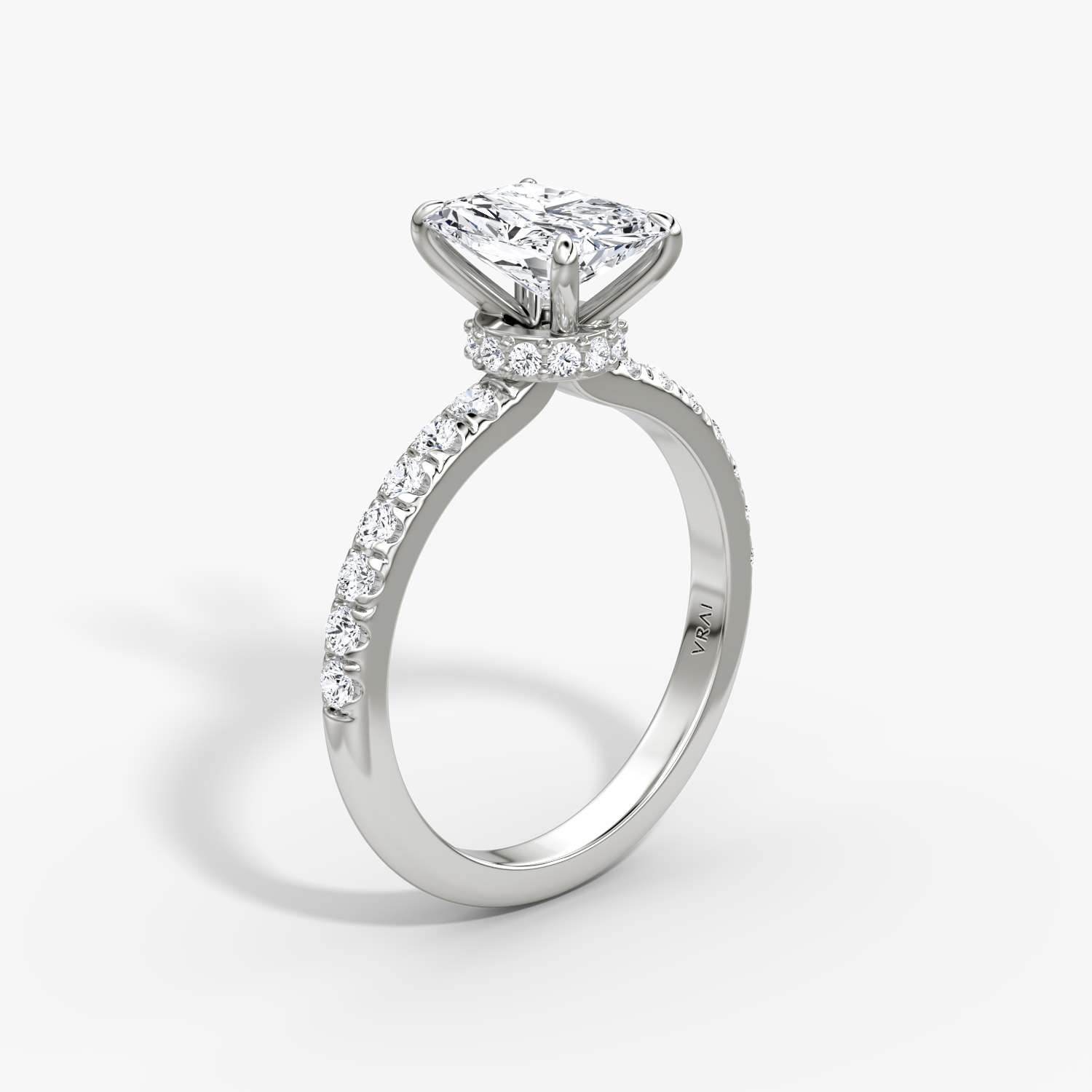 Veiled Halo Radiant Engagement Ring | 18k White Gold