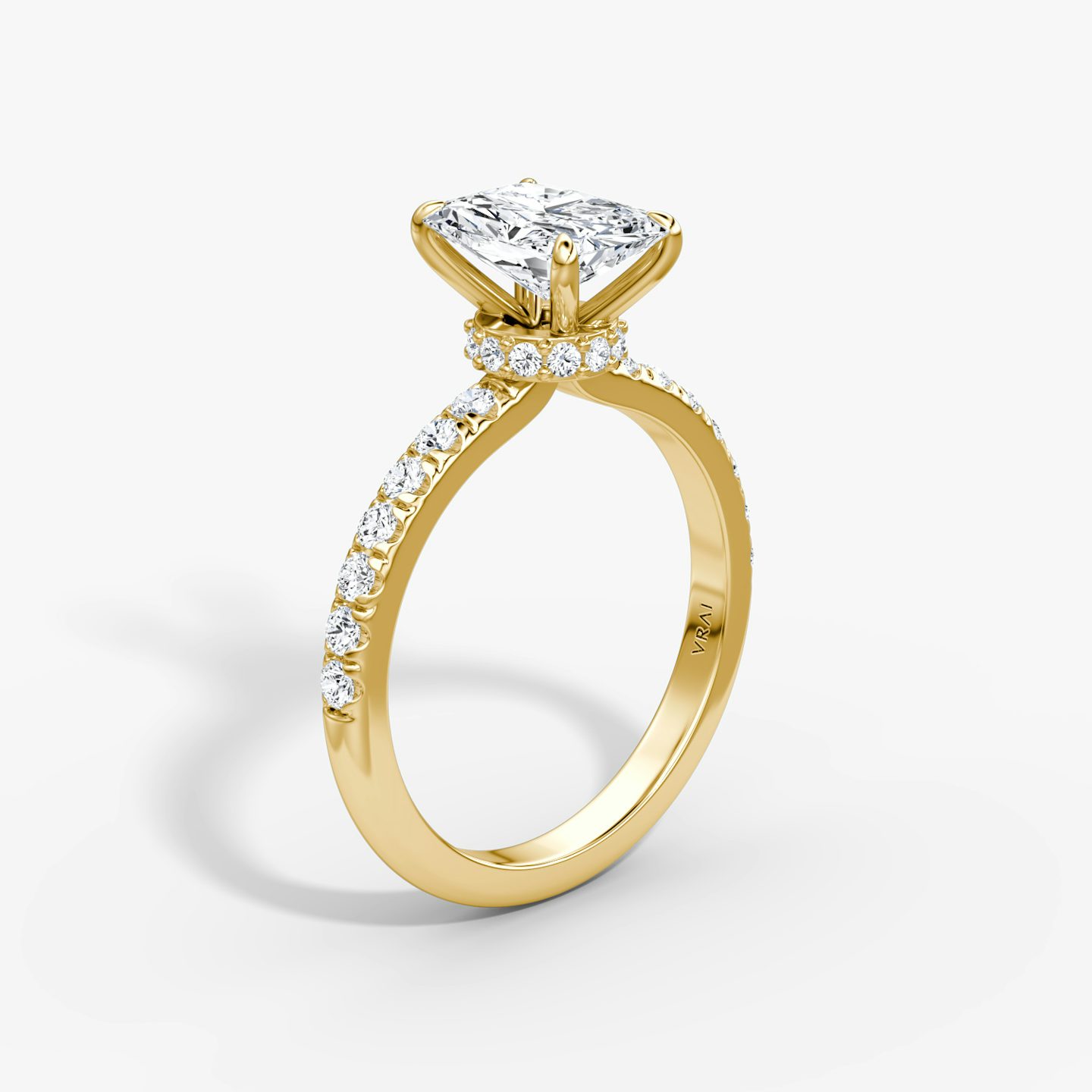 The Veiled Halo | Radiant | 18k | 18k Yellow Gold | Band: Pavé | Diamond orientation: vertical | Carat weight: See full inventory