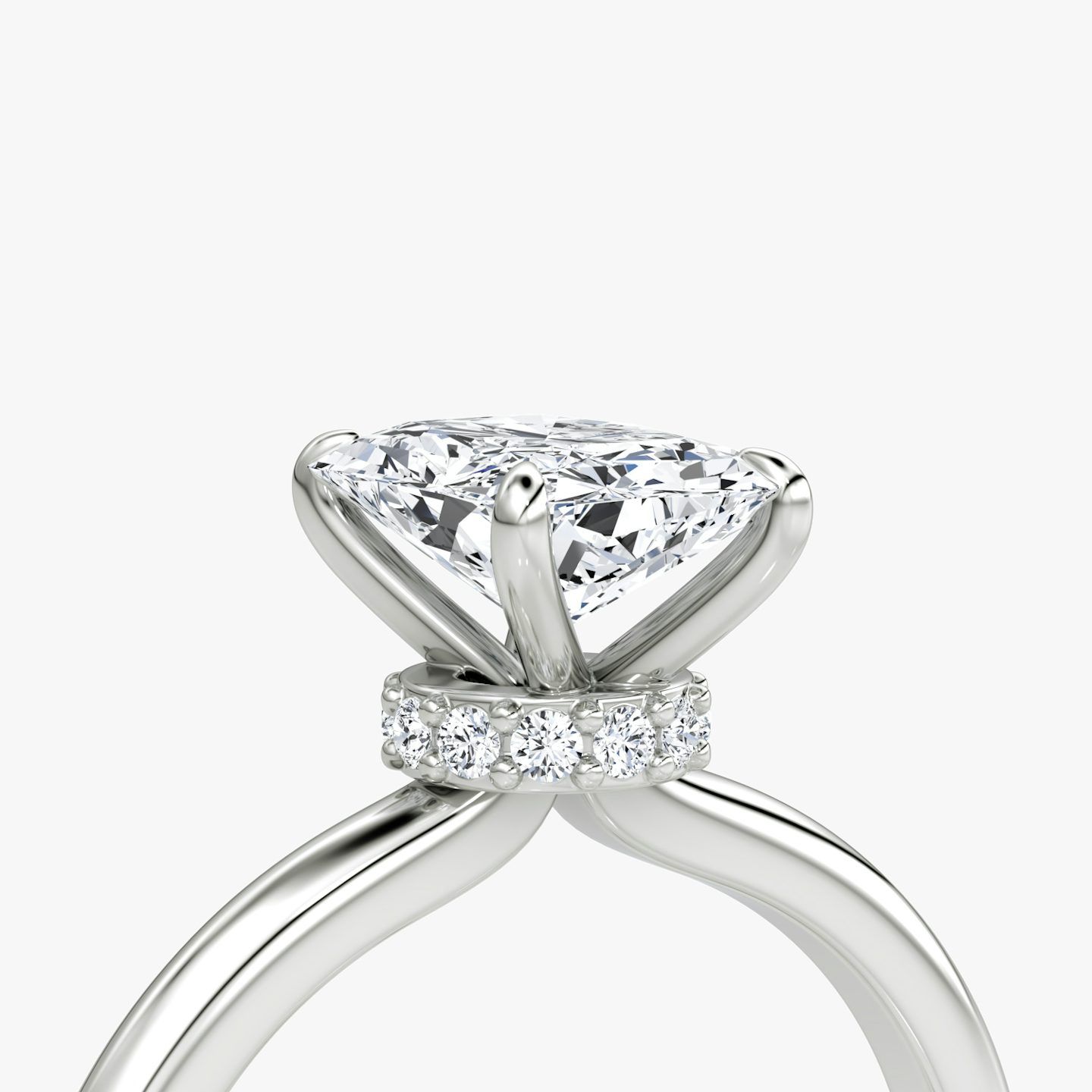 The Veiled Halo | Radiant | Platinum | Band: Plain | Diamond orientation: vertical | Carat weight: See full inventory
