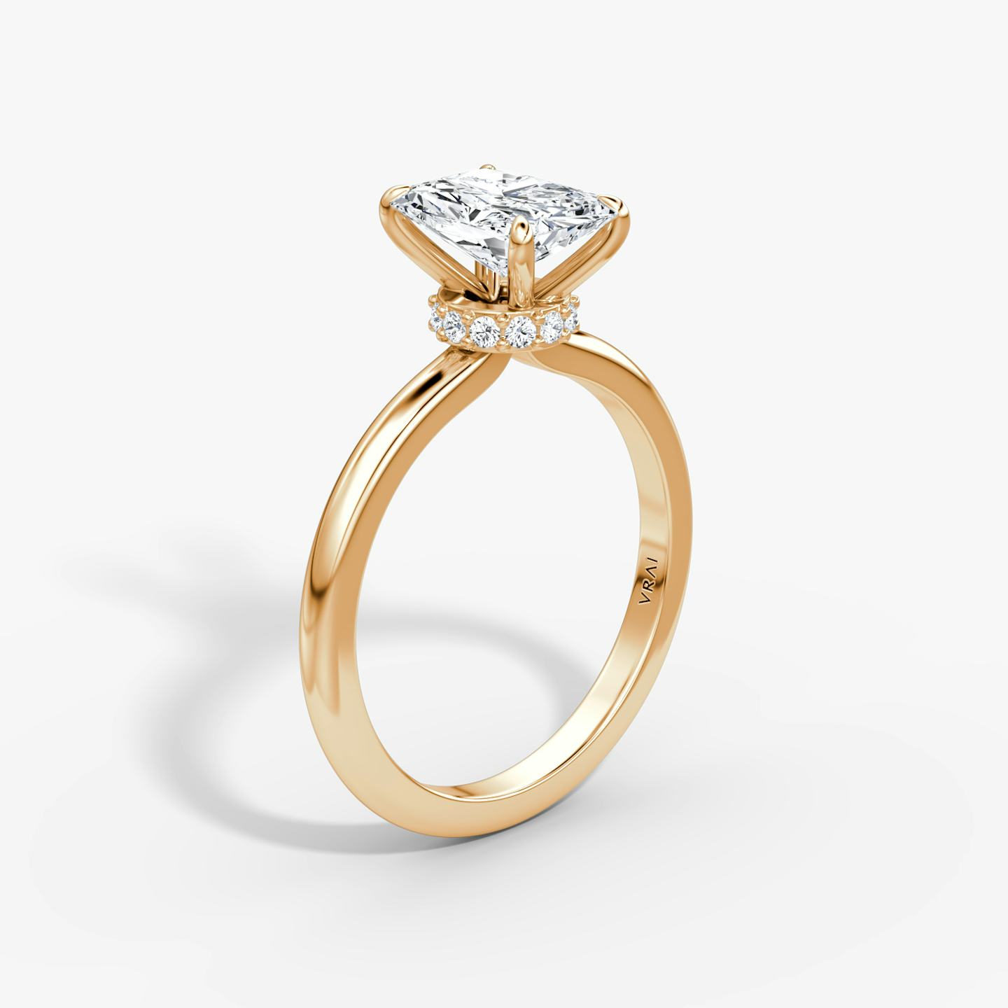 The Veiled Halo | Radiant | 14k | 14k Rose Gold | Band: Plain | Diamond orientation: vertical | Carat weight: See full inventory