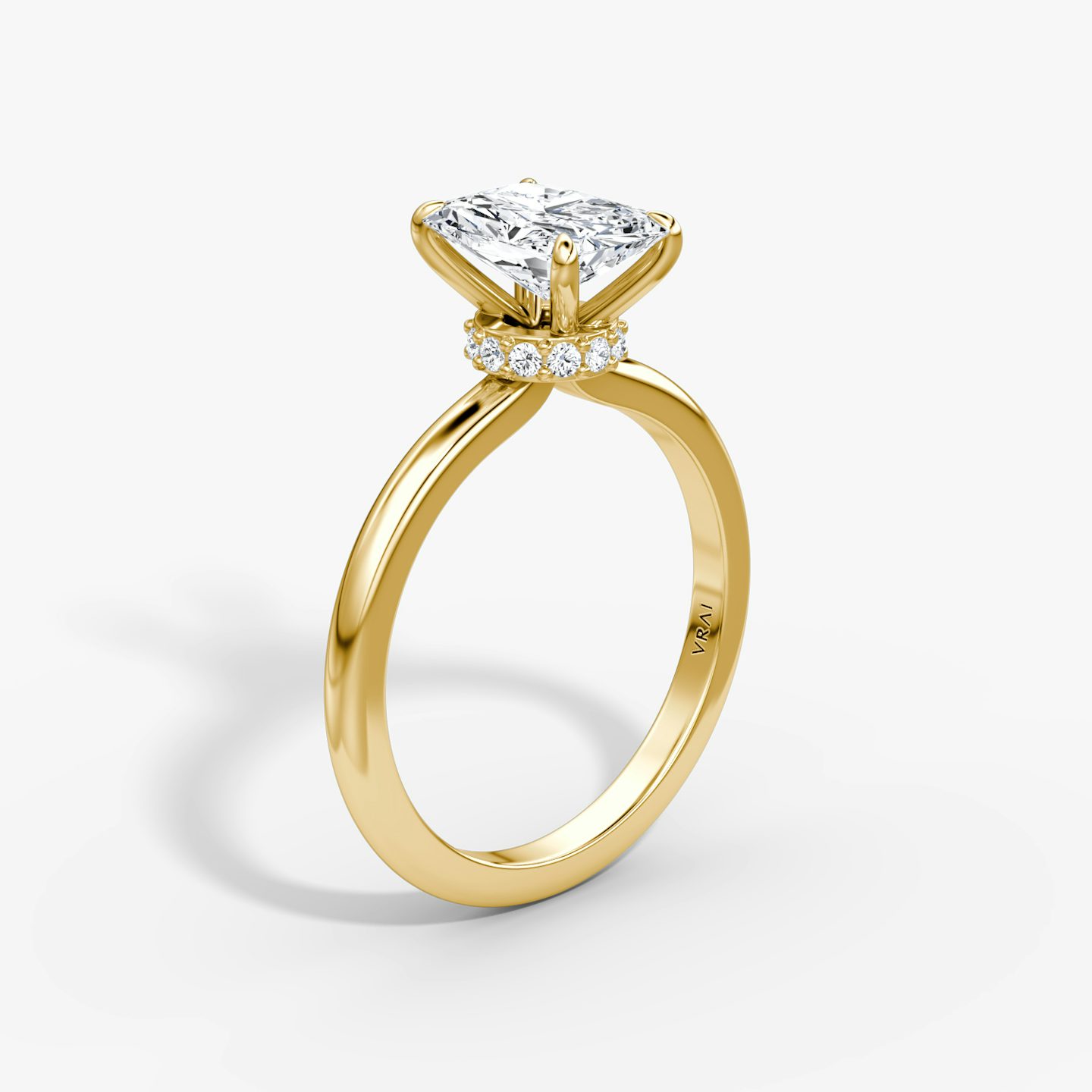 The Veiled Halo | Radiant | 18k | 18k Yellow Gold | Band: Plain | Diamond orientation: vertical | Carat weight: See full inventory