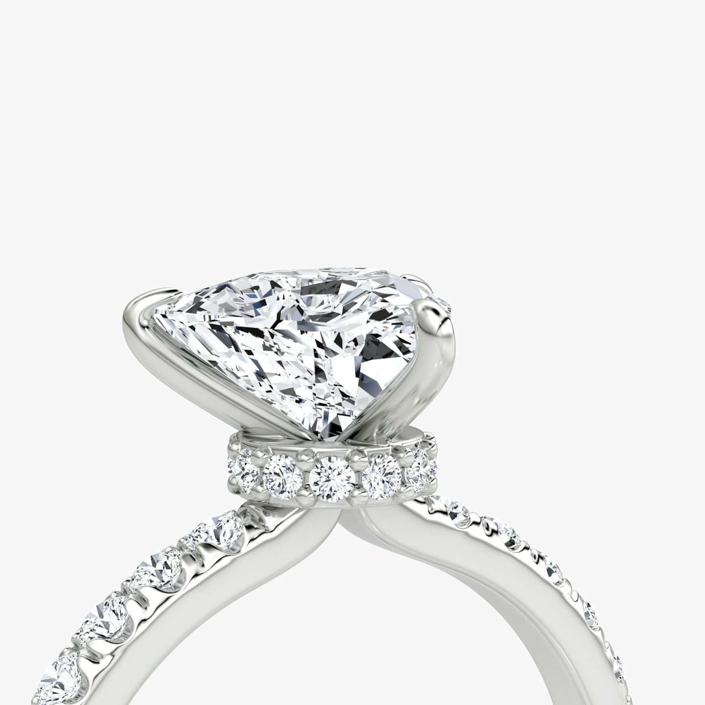 The Veiled Halo | Trillion | Platinum | Band: Pavé | Diamond orientation: vertical | Carat weight: See full inventory