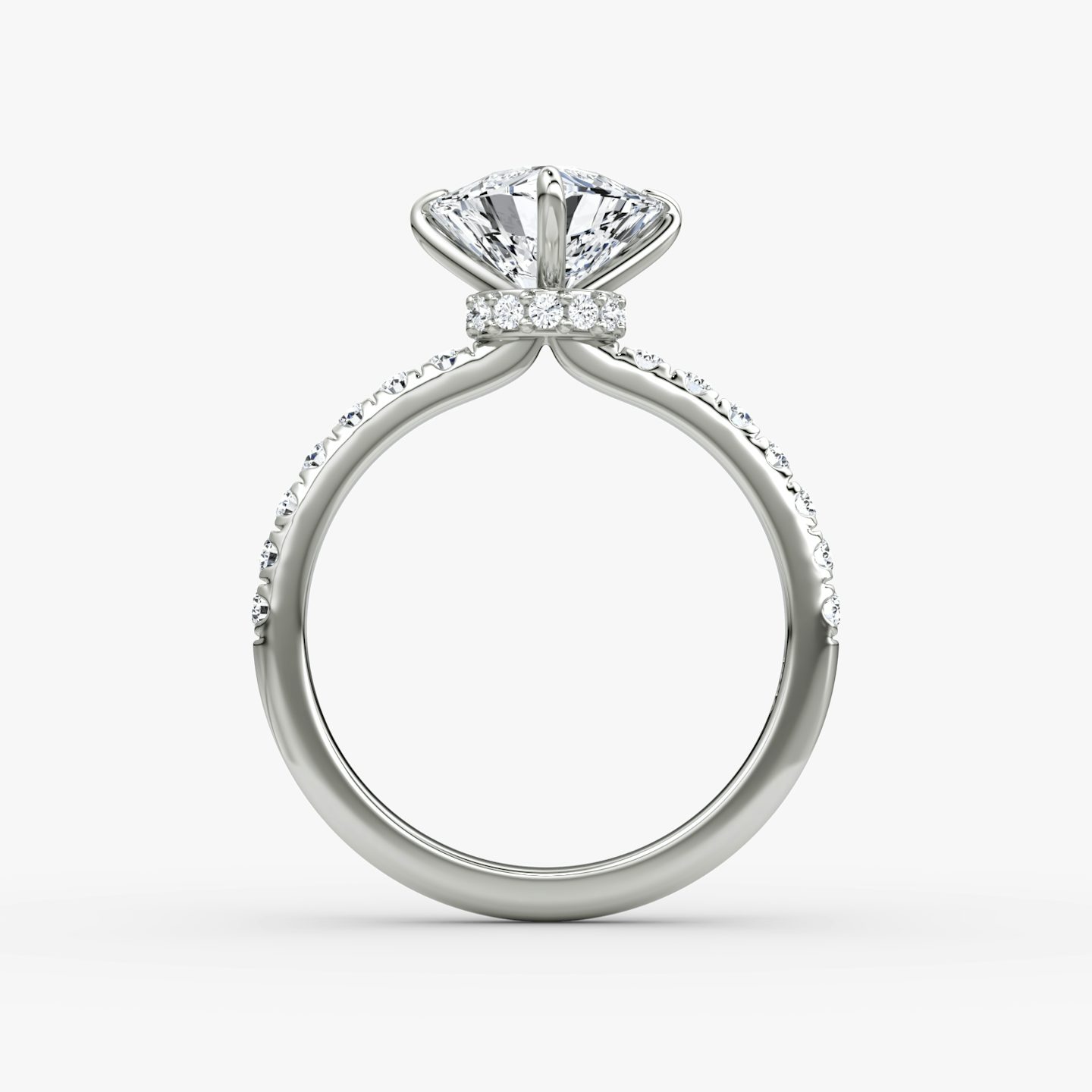 The Veiled Halo | Trillion | Platinum | Band: Pavé | Diamond orientation: vertical | Carat weight: See full inventory