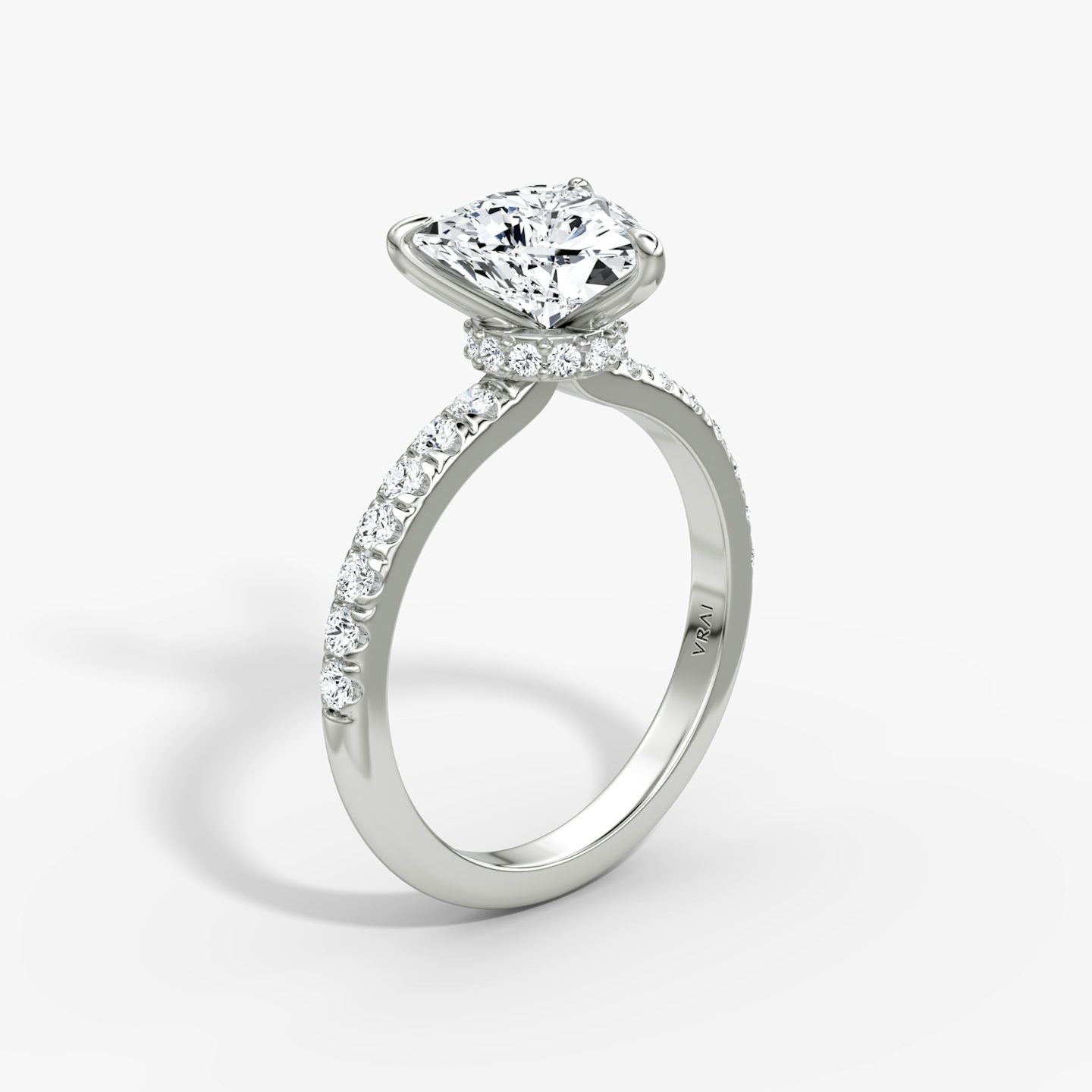 The Veiled Halo | Trillion | 18k | 18k White Gold | Band: Pavé | Diamond orientation: vertical | Carat weight: See full inventory