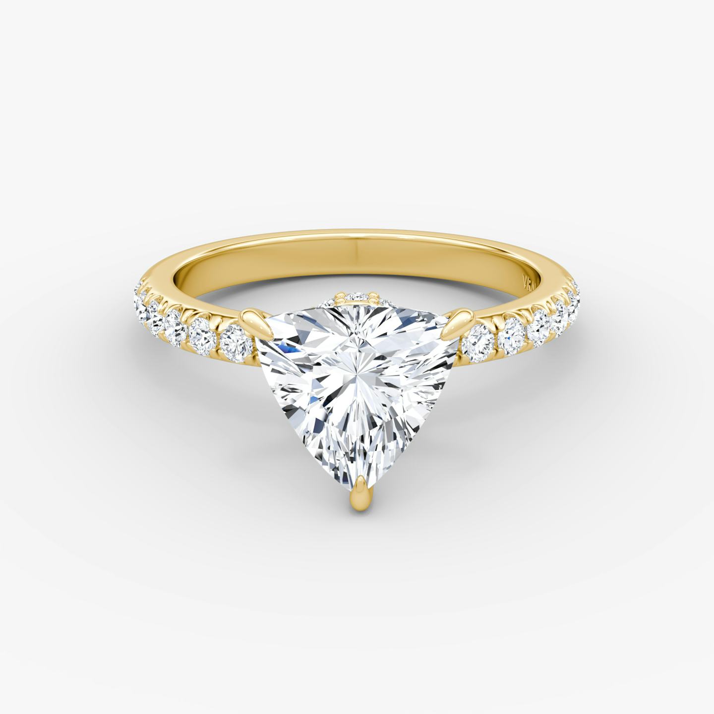 The Veiled Halo | Trillion | 18k | 18k Yellow Gold | Band: Pavé | Diamond orientation: vertical | Carat weight: See full inventory