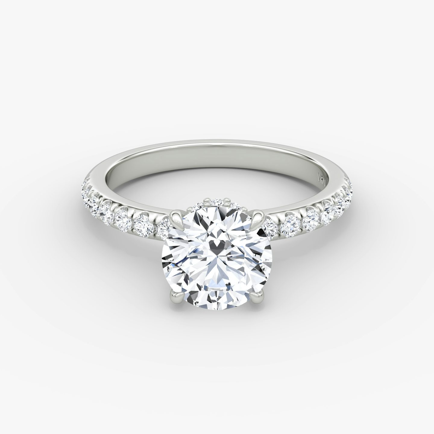 The Veiled Halo | Round Brilliant | 18k | 18k White Gold | Band: Pavé | Carat weight: See full inventory | Diamond orientation: vertical