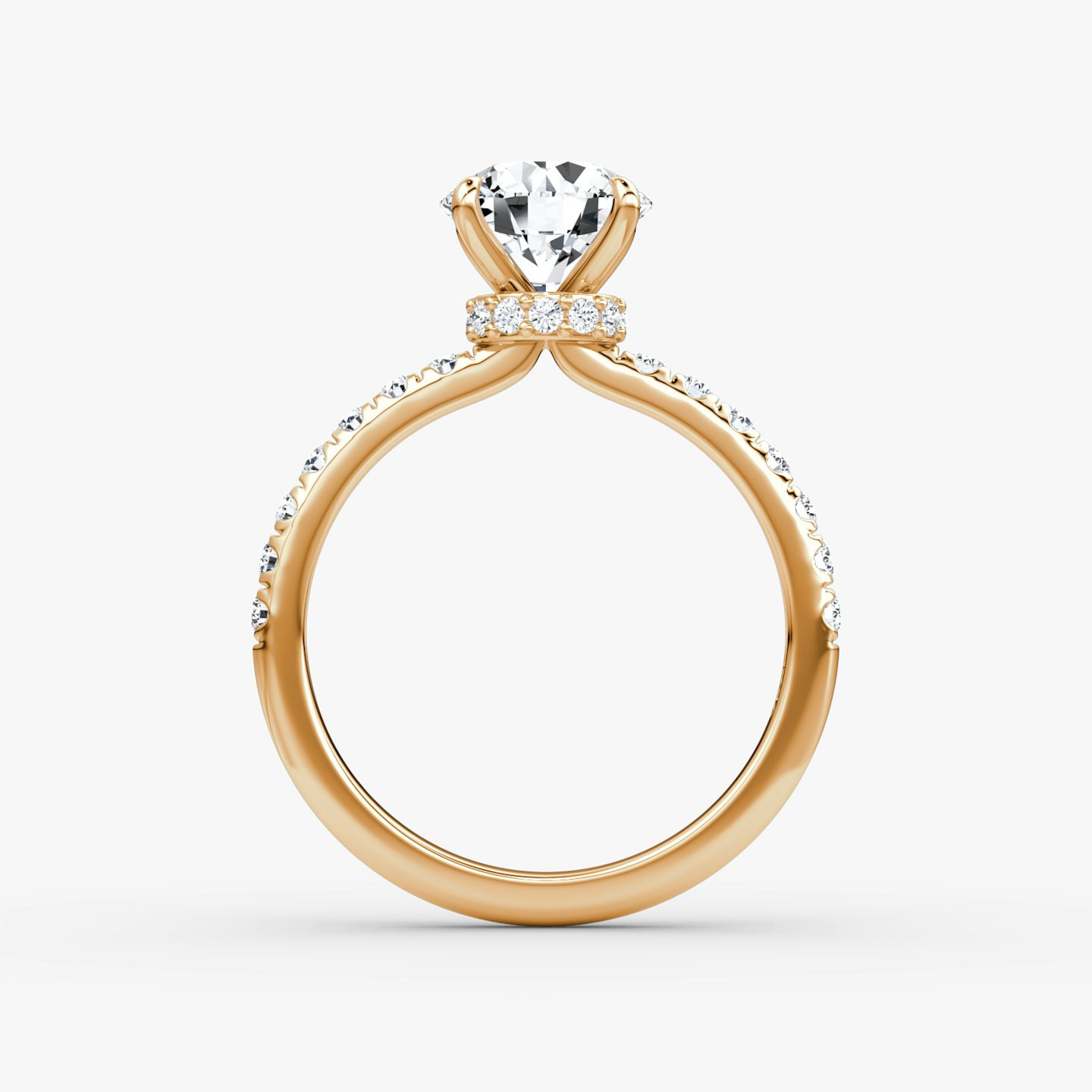 The Veiled Halo | Round Brilliant | 14k | 14k Rose Gold | Band: Pavé | Carat weight: See full inventory | Diamond orientation: vertical
