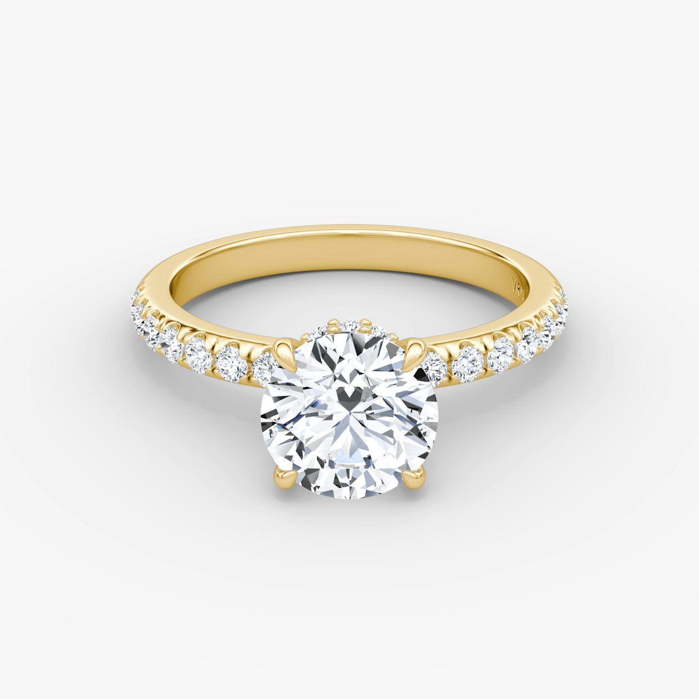 The Veiled Halo | round-brilliant | 18k | yellow-gold | bandAccent: pave | caratWeight: other | diamondOrientation: vertical