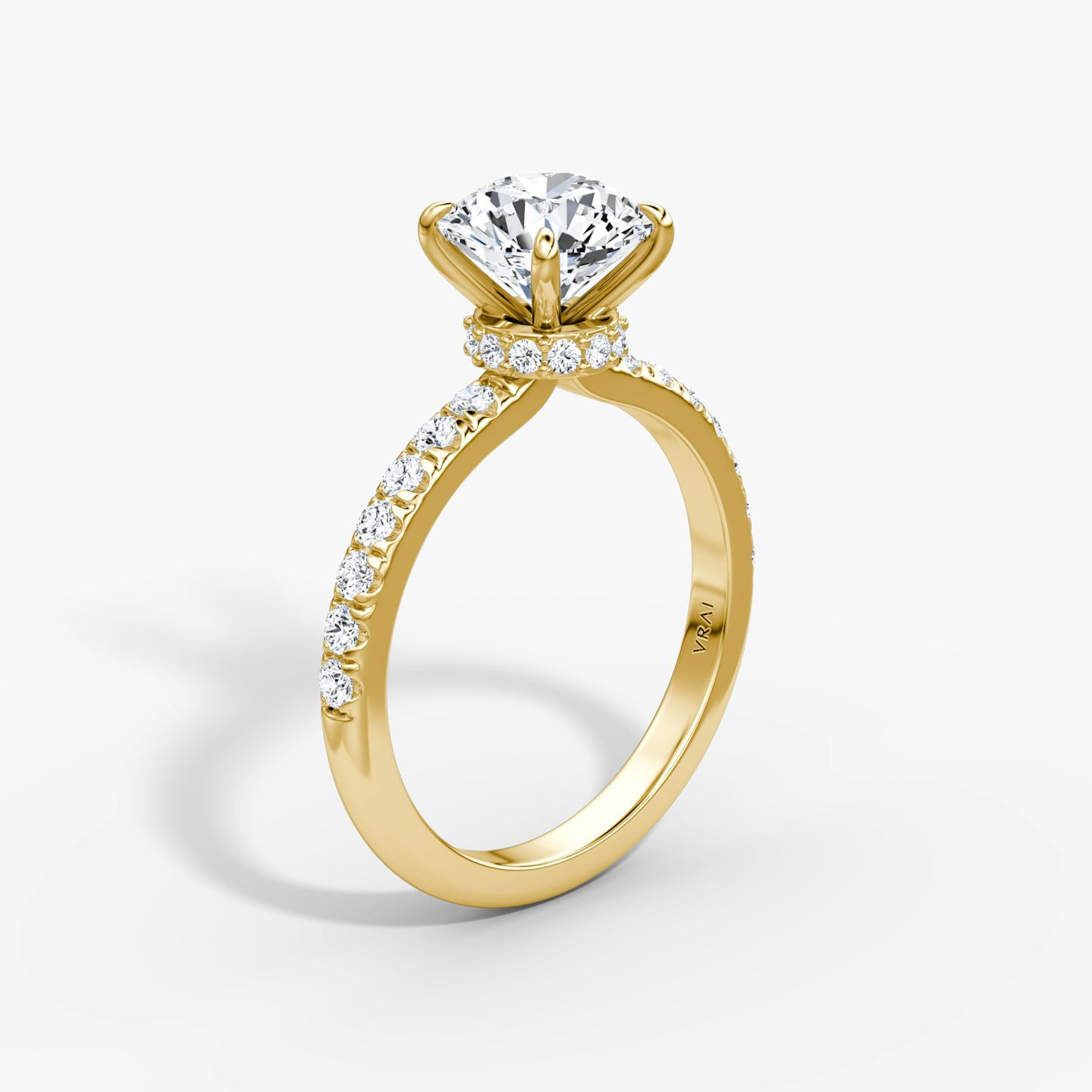 The Veiled Halo | Round Brilliant | 18k | 18k Yellow Gold | Band: Pavé | Carat weight: See full inventory | Diamond orientation: vertical