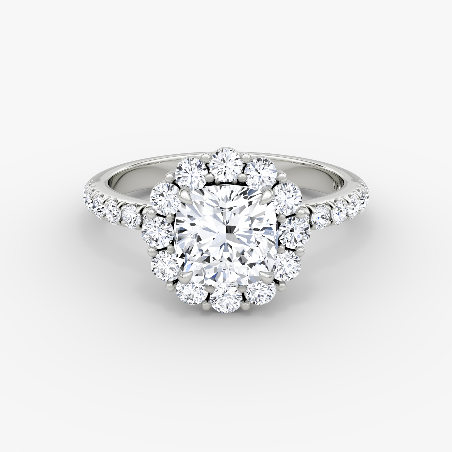 Signature Floral Halo Cushion Engagement Ring | 18k White Gold