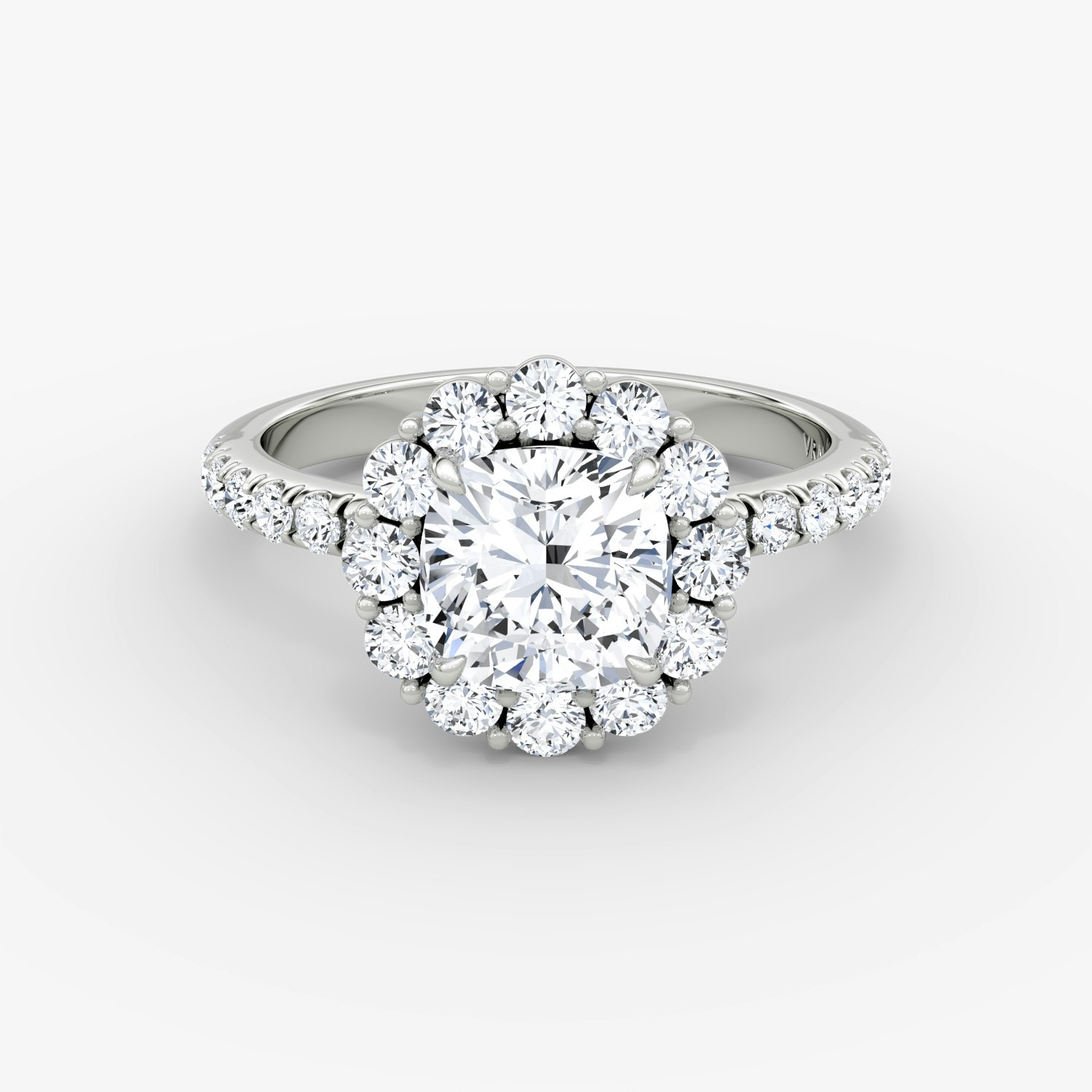 Signature Floral Halo Cushion Engagement Ring | 18k White Gold