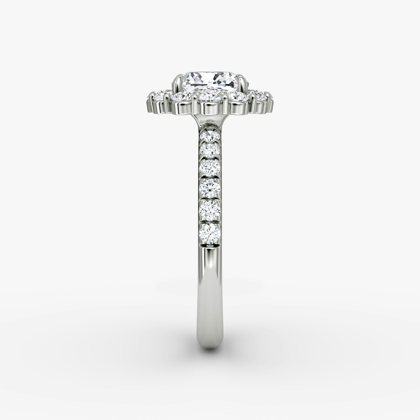 The Signature Floral Halo | Pavé Cushion | 18k | 18k White Gold | Band: Pavé | Diamond orientation: vertical | Carat weight: See full inventory