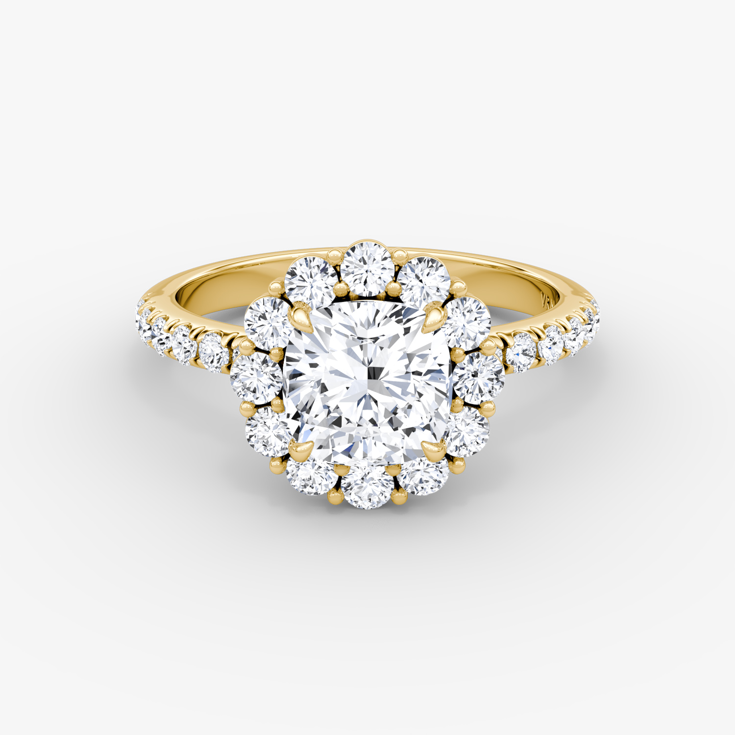 Signature Floral Halo Cushion Engagement Ring | 18k Yellow Gold