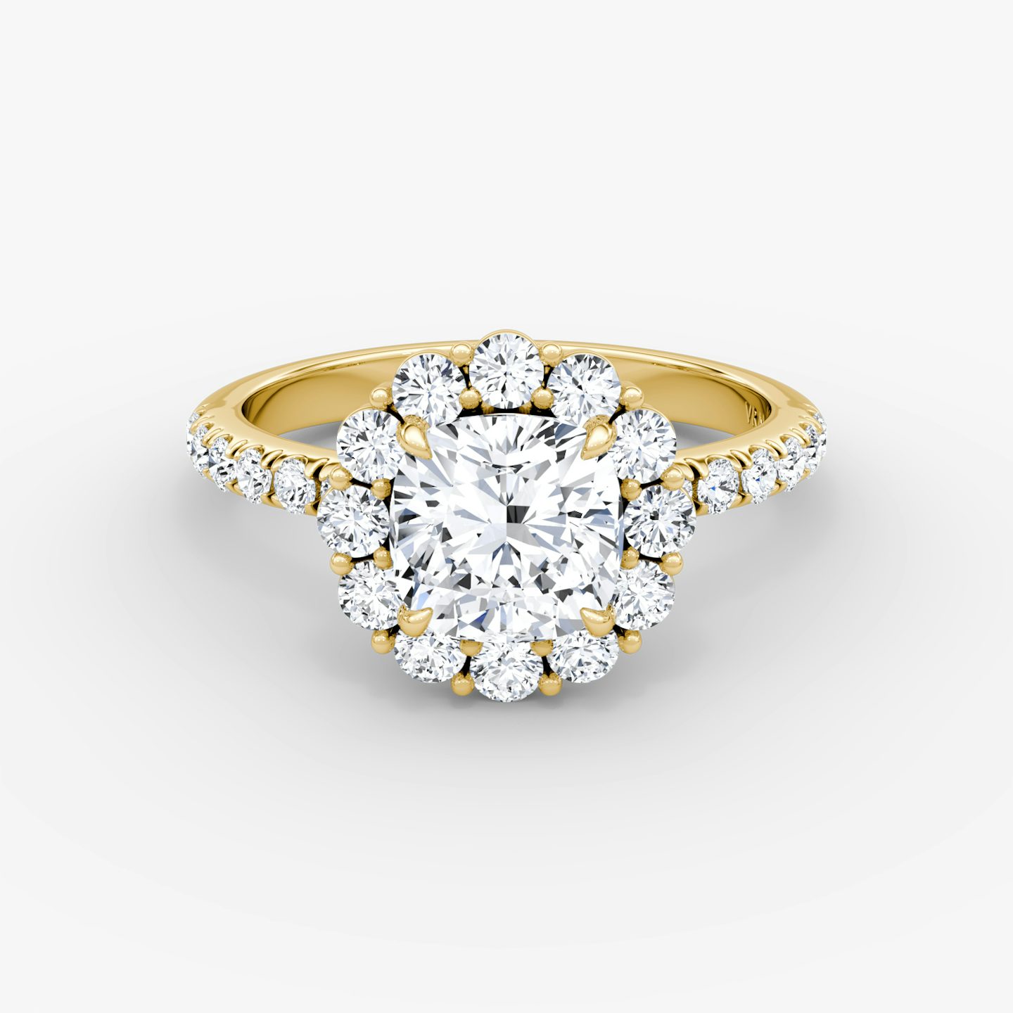 The Signature Floral Halo | Pavé Cushion | 18k | 18k Yellow Gold | Band: Pavé | Diamond orientation: vertical | Carat weight: See full inventory