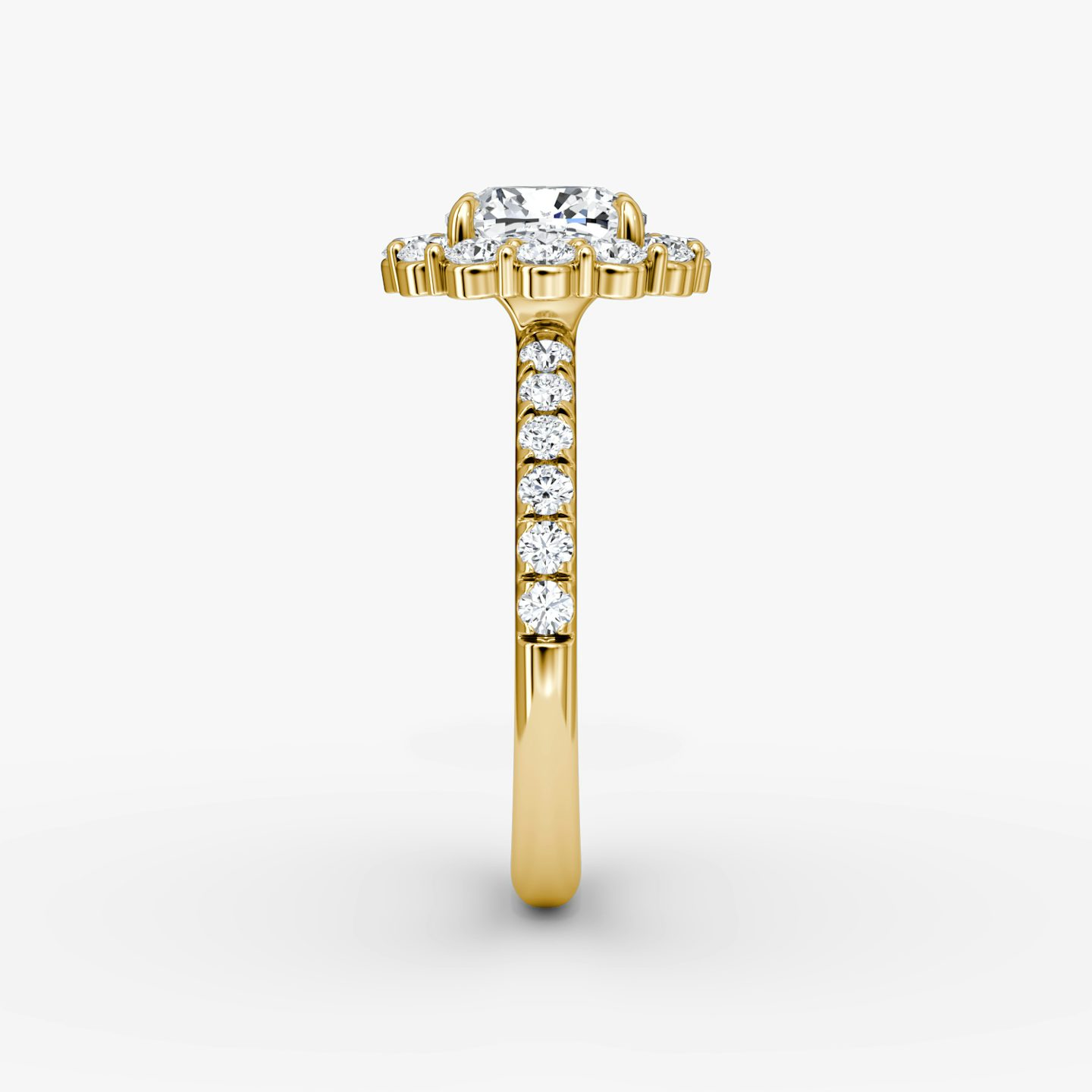 The Signature Floral Halo | Pavé Cushion | 18k | 18k Yellow Gold | Band: Pavé | Diamond orientation: vertical | Carat weight: See full inventory