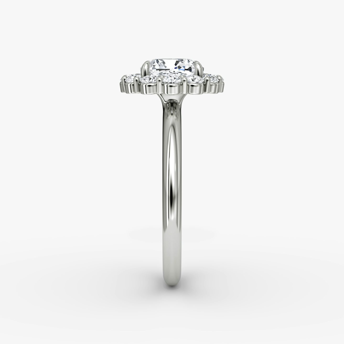 The Signature Floral Halo | Pavé Cushion | Platinum | Band: Plain | Diamond orientation: vertical | Carat weight: See full inventory