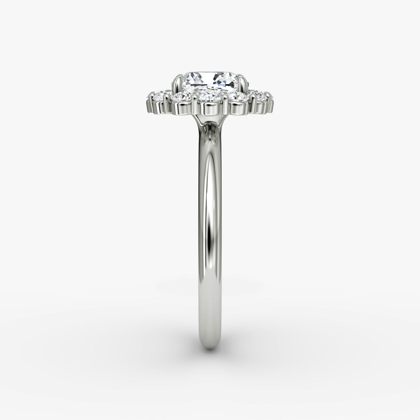 The Signature Floral Halo | Pavé Cushion | 18k | 18k White Gold | Band: Plain | Diamond orientation: vertical | Carat weight: See full inventory