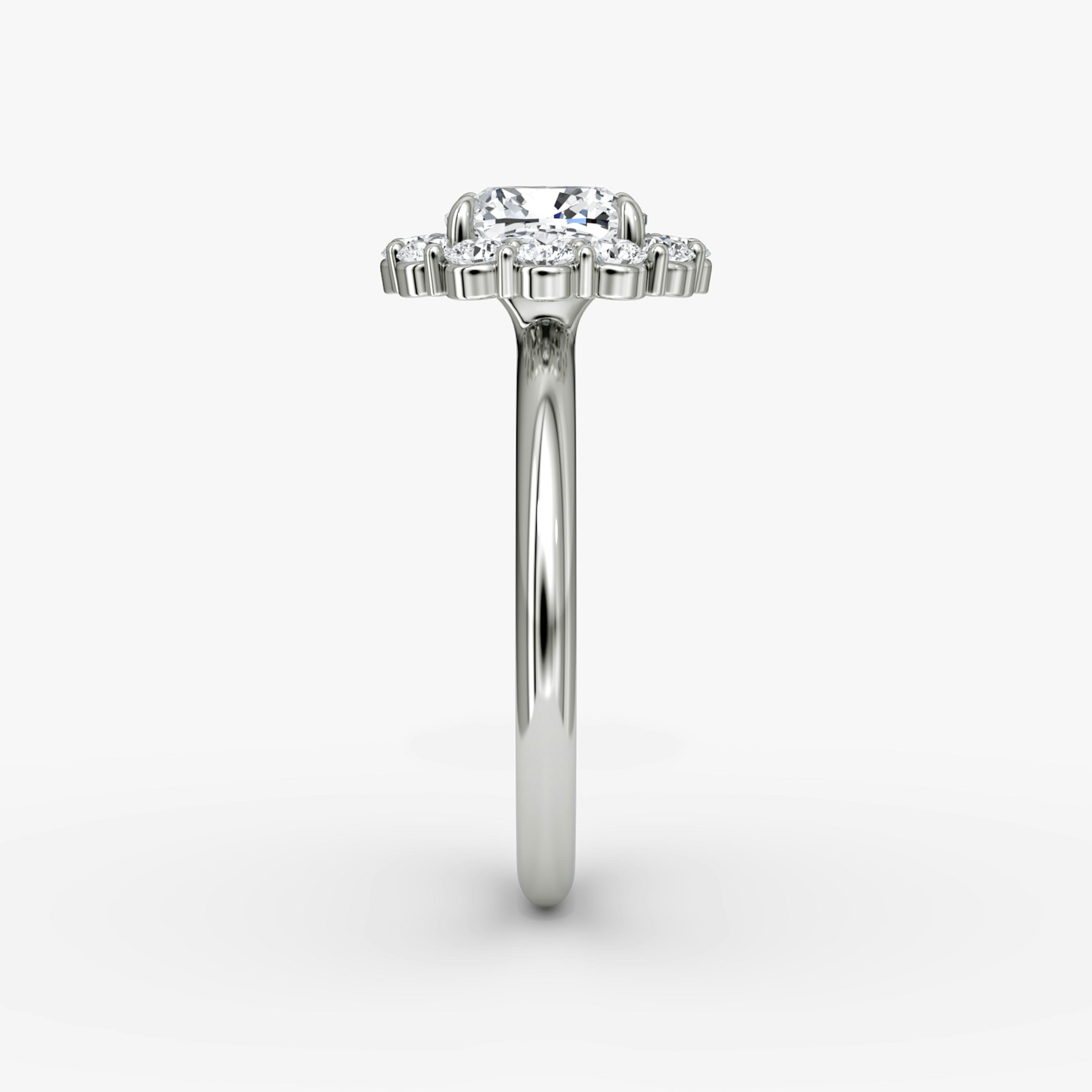 The Signature Floral Halo | Pavé Cushion | 18k | 18k White Gold | Band: Plain | Diamond orientation: vertical | Carat weight: See full inventory
