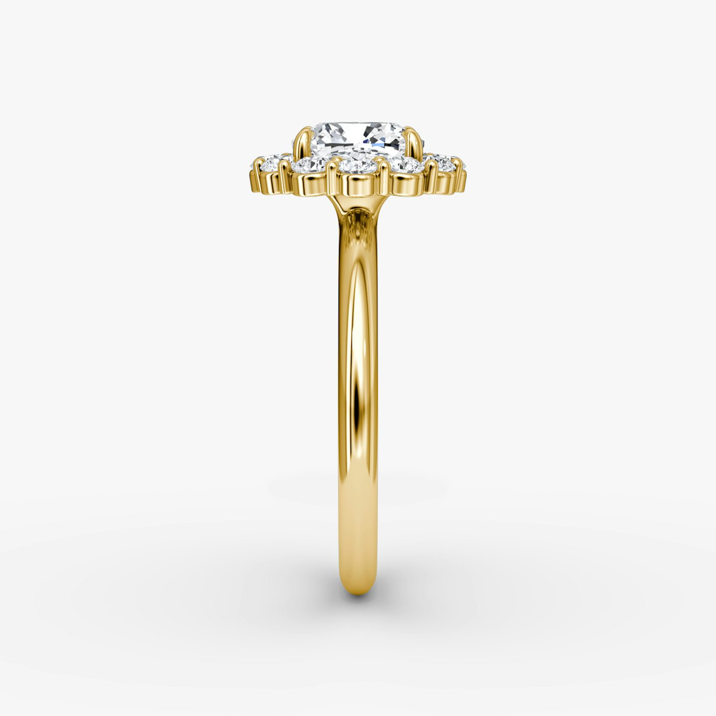 The Signature Floral Halo | Pavé Cushion | 18k | 18k Yellow Gold | Band: Plain | Diamond orientation: vertical | Carat weight: See full inventory