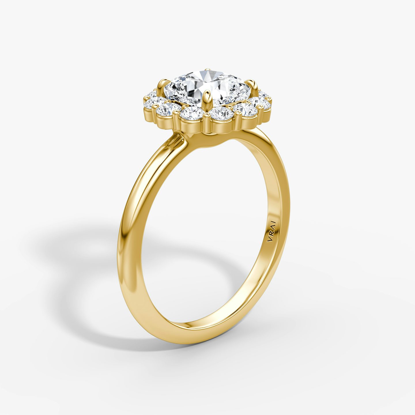 The Signature Floral Halo | Pavé Cushion | 18k | 18k Yellow Gold | Band: Plain | Diamond orientation: vertical | Carat weight: See full inventory