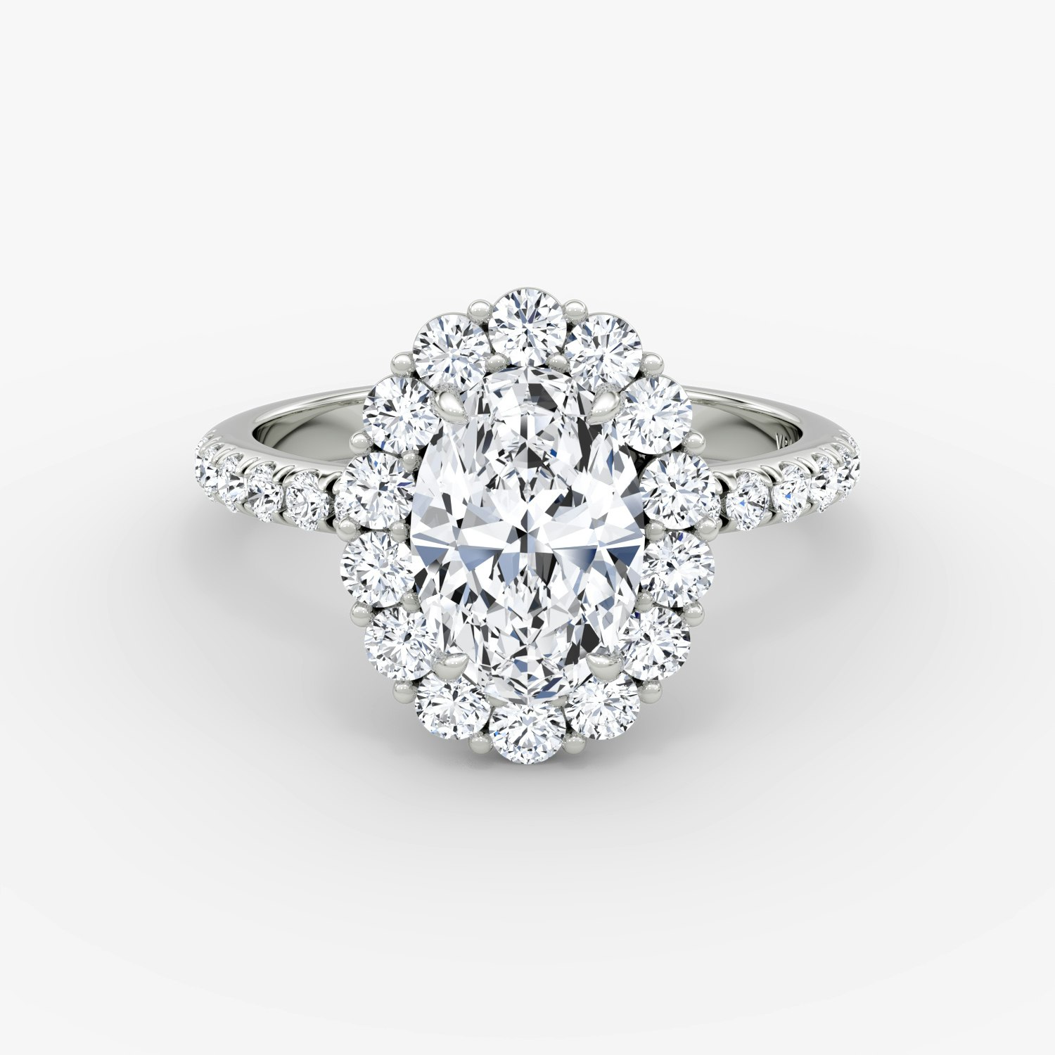 Signature Floral Halo Oval Engagement Ring | 18k White Gold